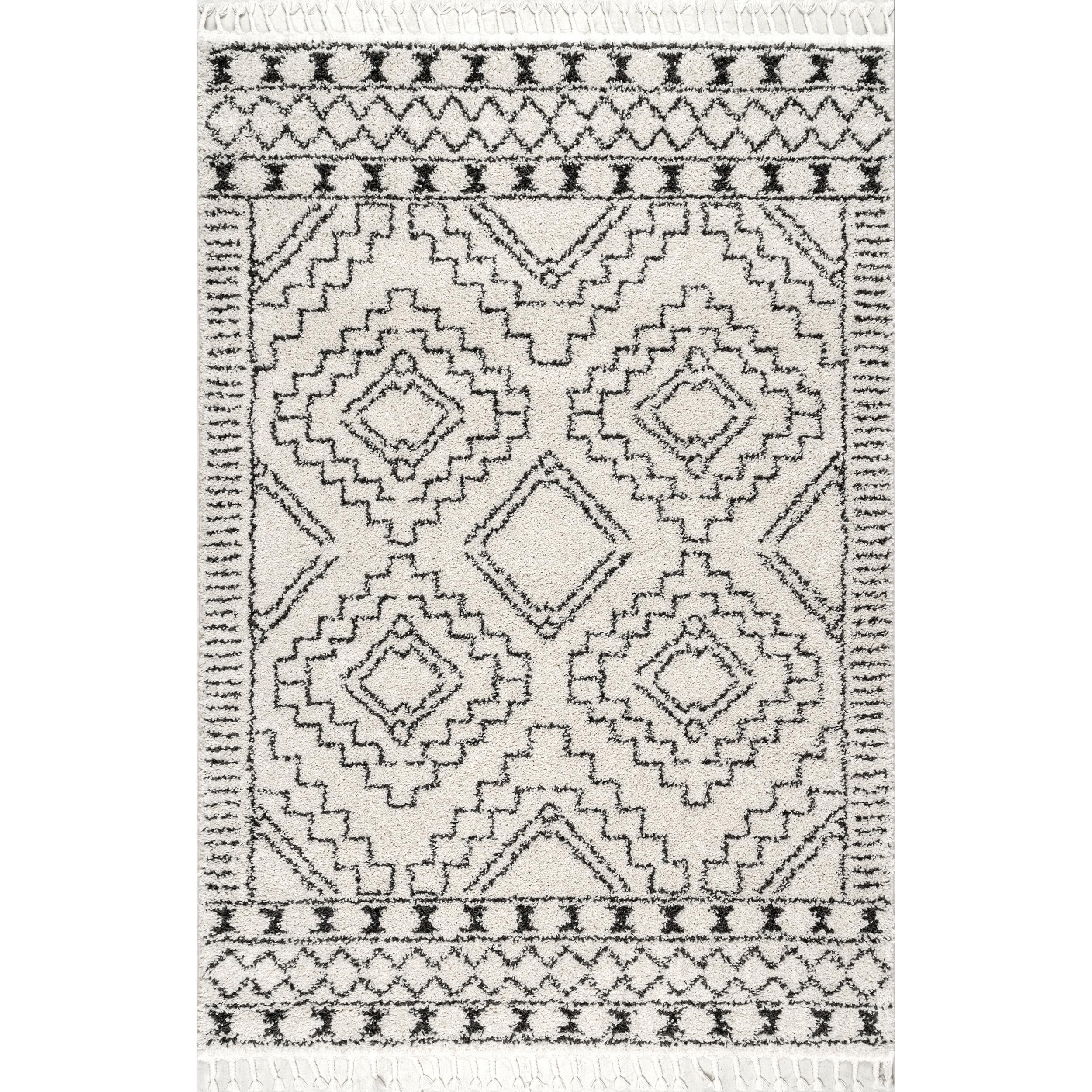 Off-White 4' Square Braided Reversible Shag Rug