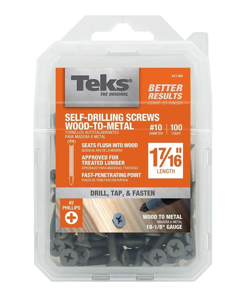 Self-Drilling Screw - #10 x 1-7/16"" - Flat Head - Pkg of 100 - ITW Teks 21380