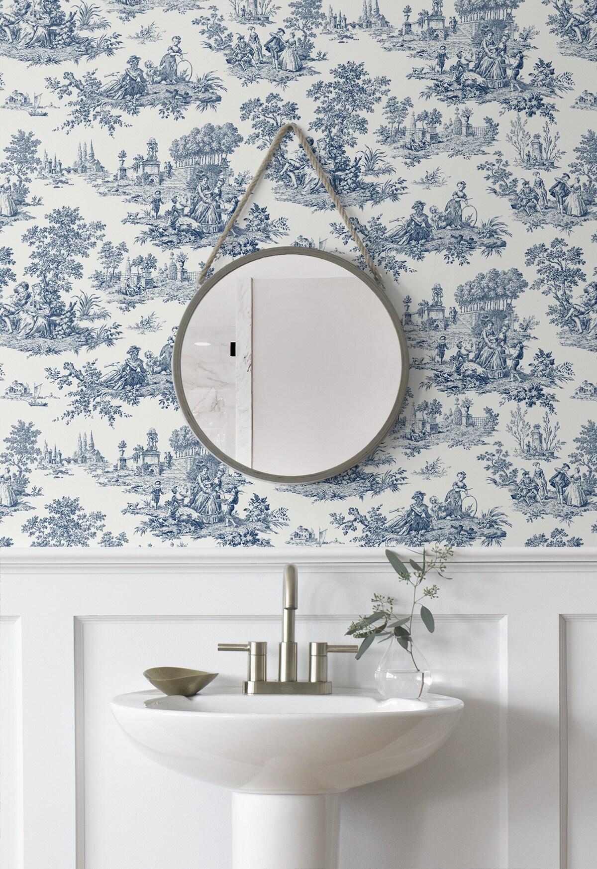 NextWall Blue Bell Chateau Toile Peel and Stick Wallpaper