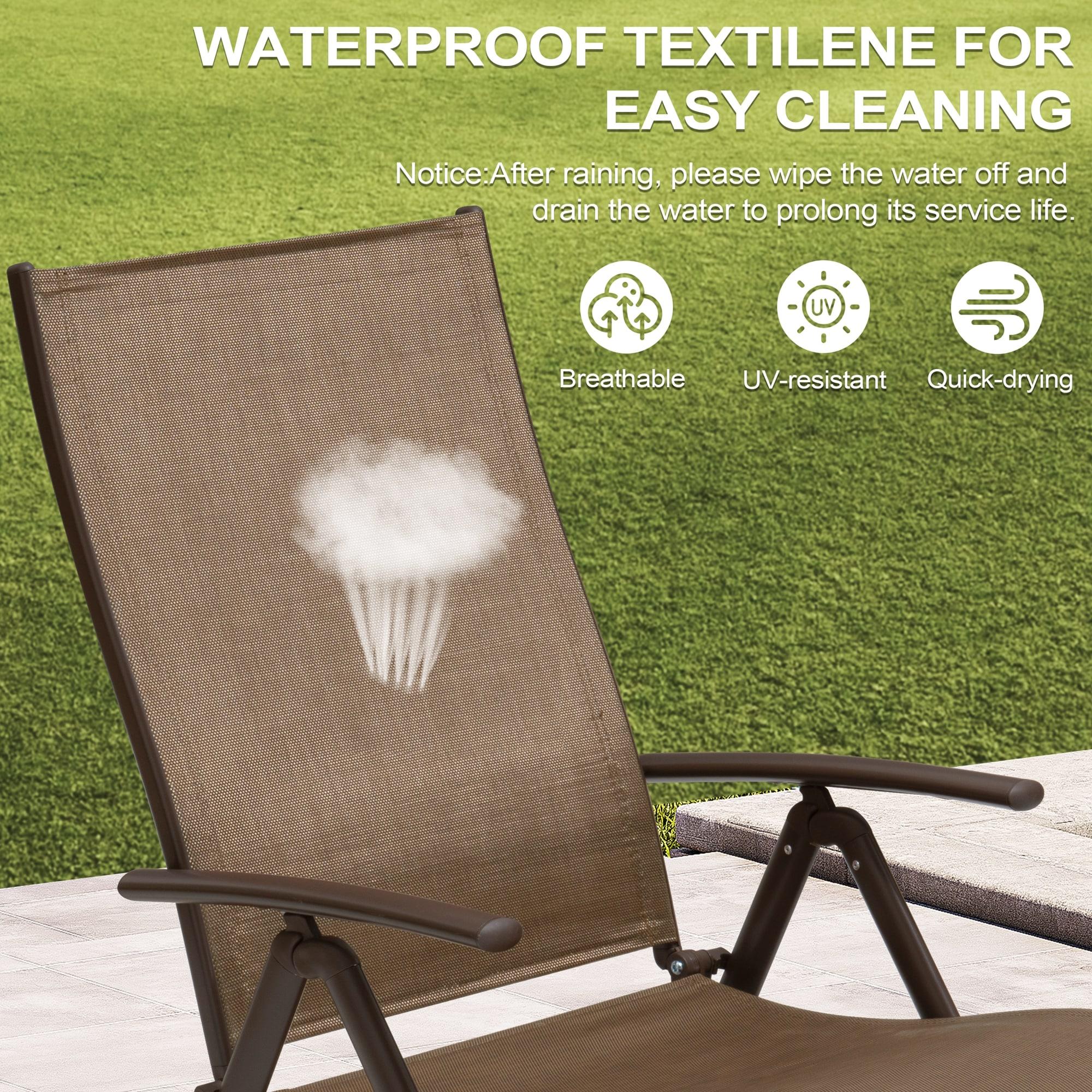 Crestlive Products  Outdoor Aluminum Folding Recliner Adjustable Chaise Lounge (Set of 2) - See Picture Brown Fabric, Brown Farme
