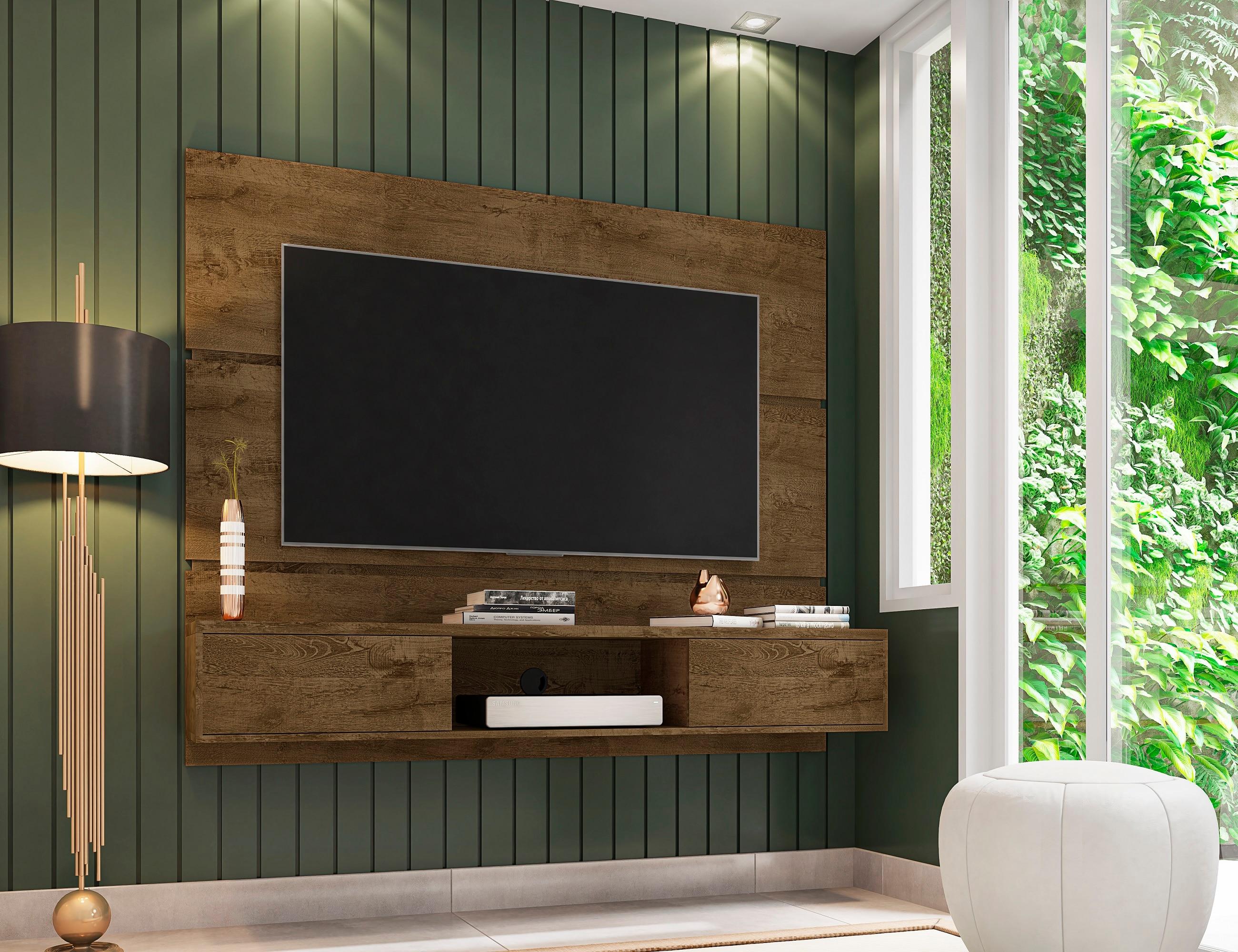 Manhattan Comfort Vernon Floating Wood Entertainment Center in Brown