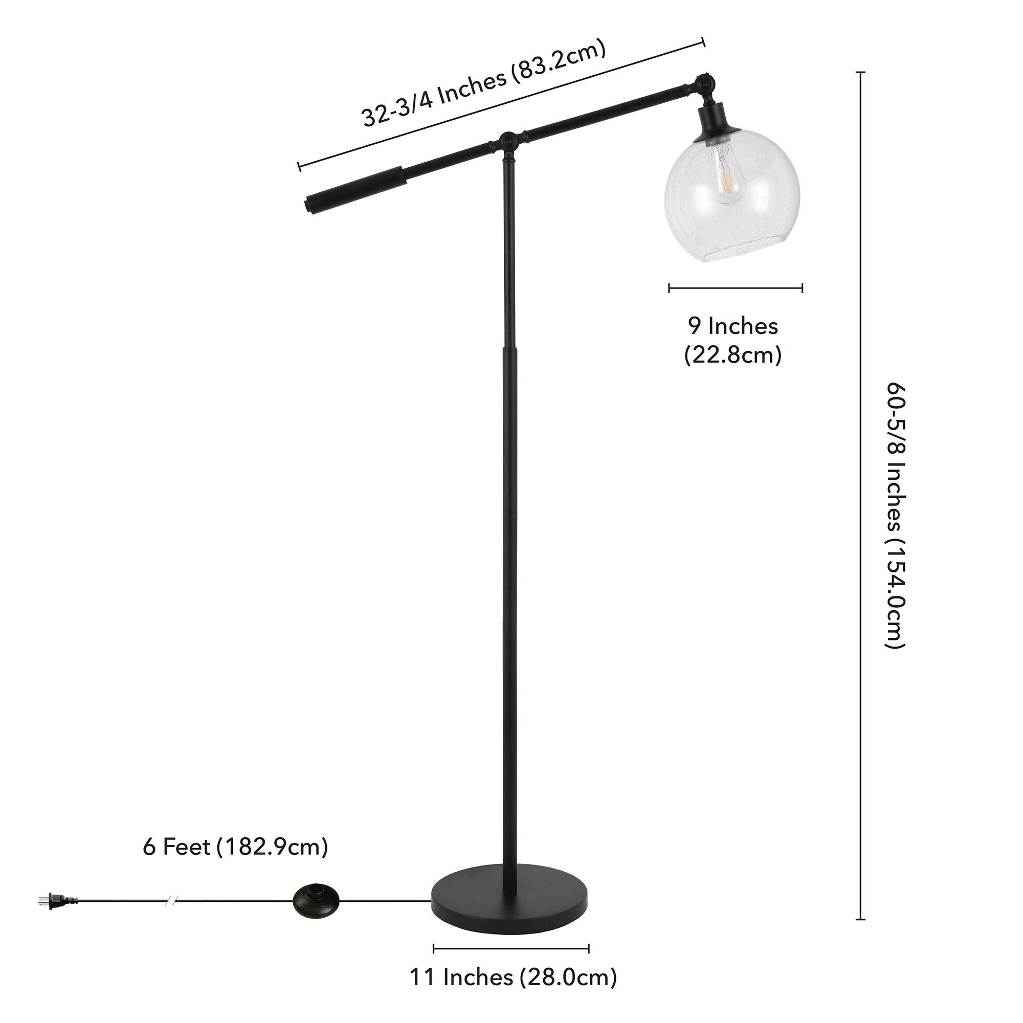 Evelyn&Zoe Dardan 60.62" Tall Floor Lamp with Glass shade in Blackened Bronze/Seeded