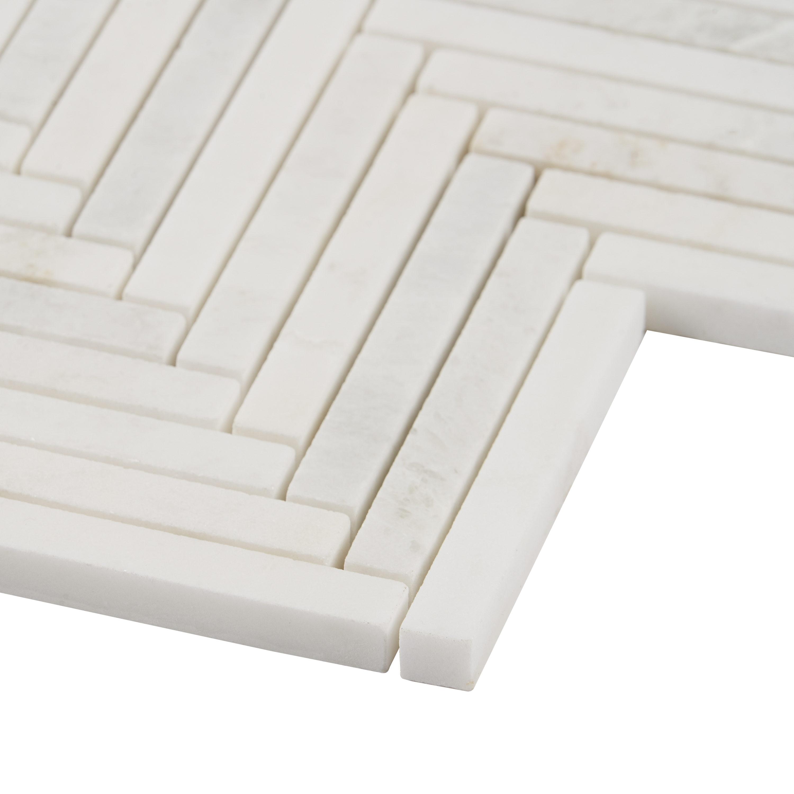 Polar White 11 in. x 11.61 in. Herringbone Polished Marble Mosaic Tile (0.89 Sq. Ft. / Sheet)