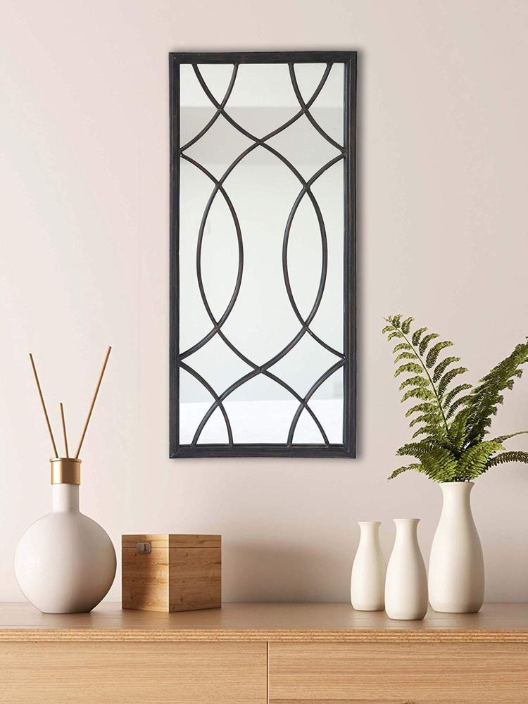 Parisloft Rectangle Window Pane Metal Wall Mirror, Black, 27.75" H