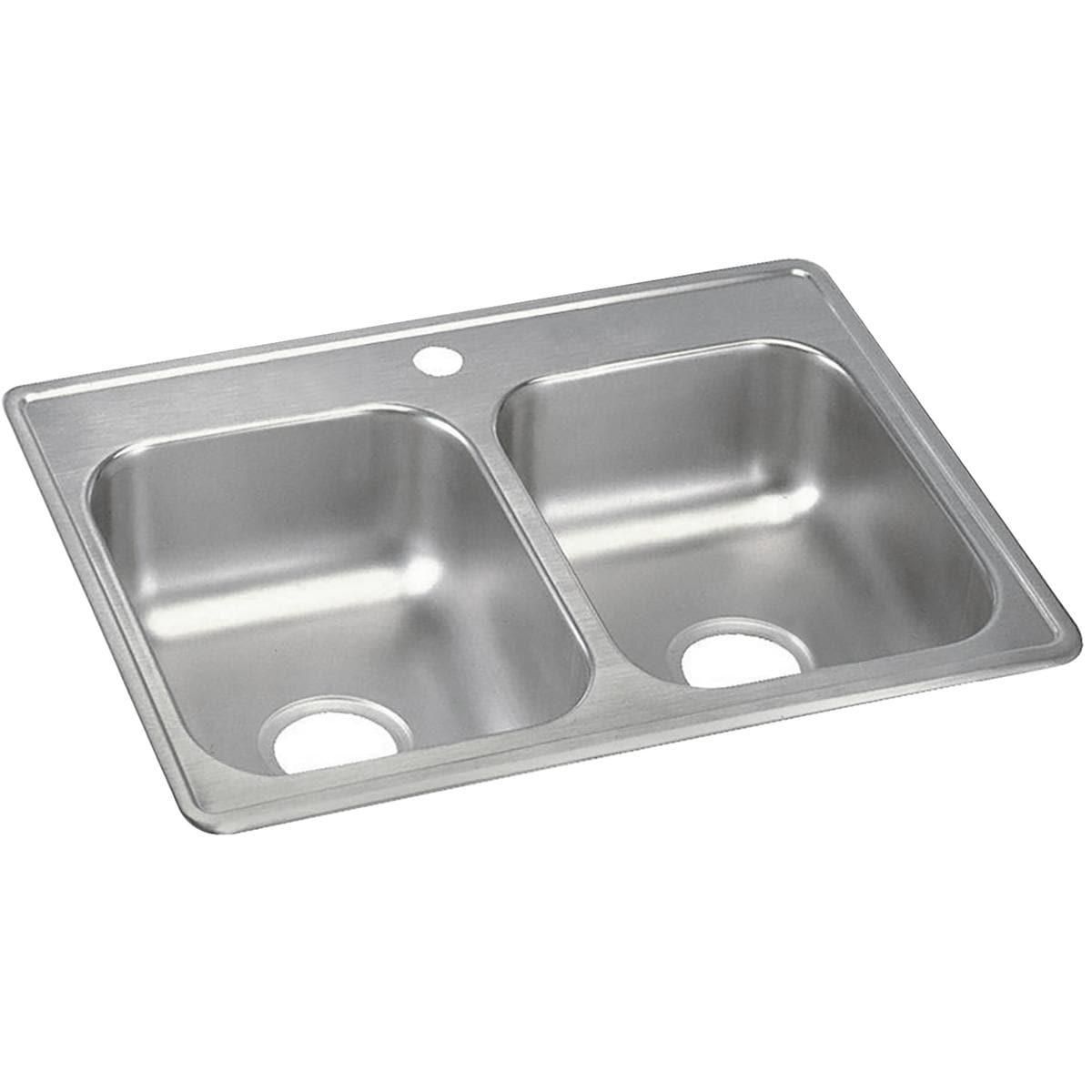 Dayton Stainless Steel D225191 25" x 19" x 6-5/16", Equal Double Bowl Top Mount Sink