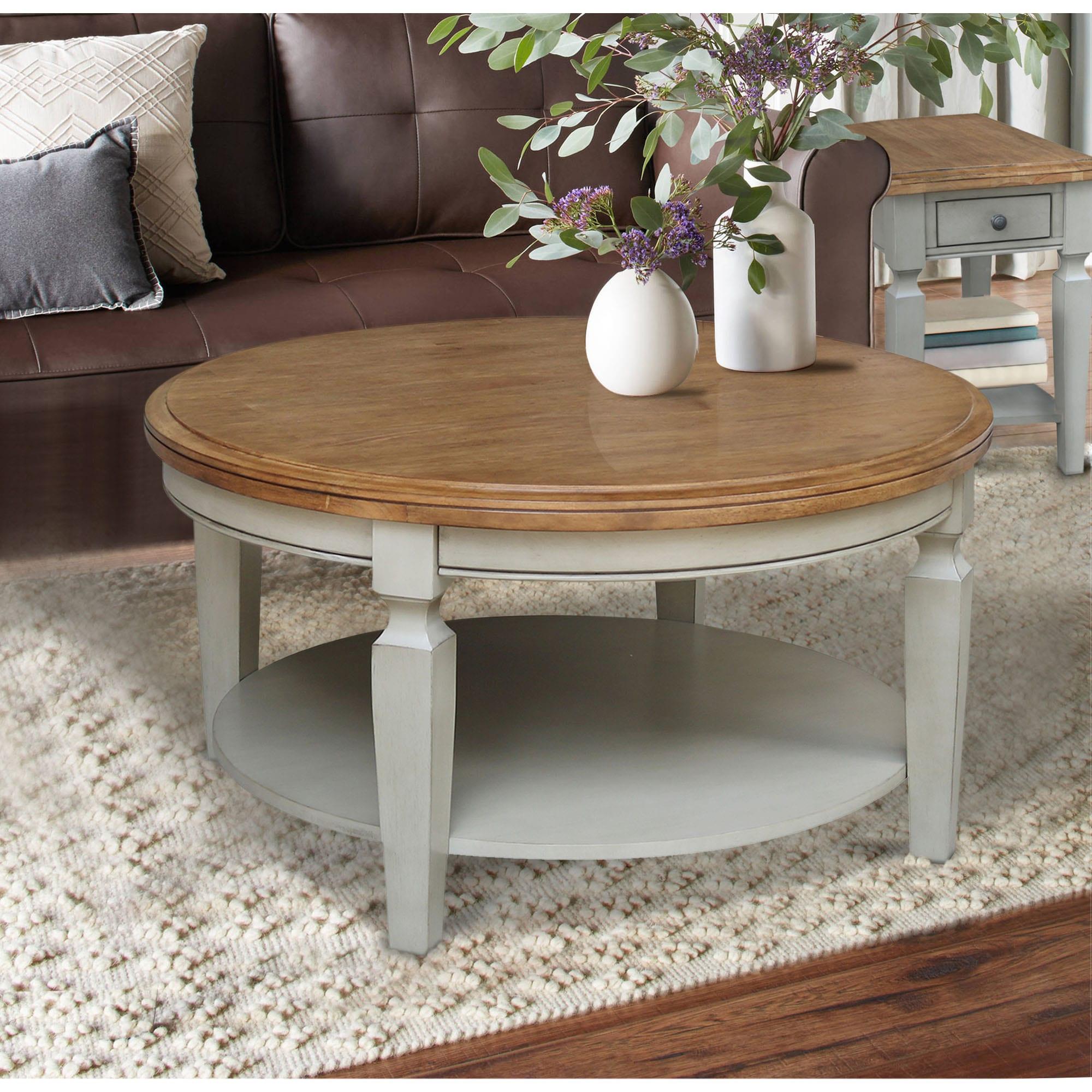 Vista Round Coffee Table Brown - International Concepts: Modern Two-Tone Wood, Fixed Shelf, 20.3"H x 38"W