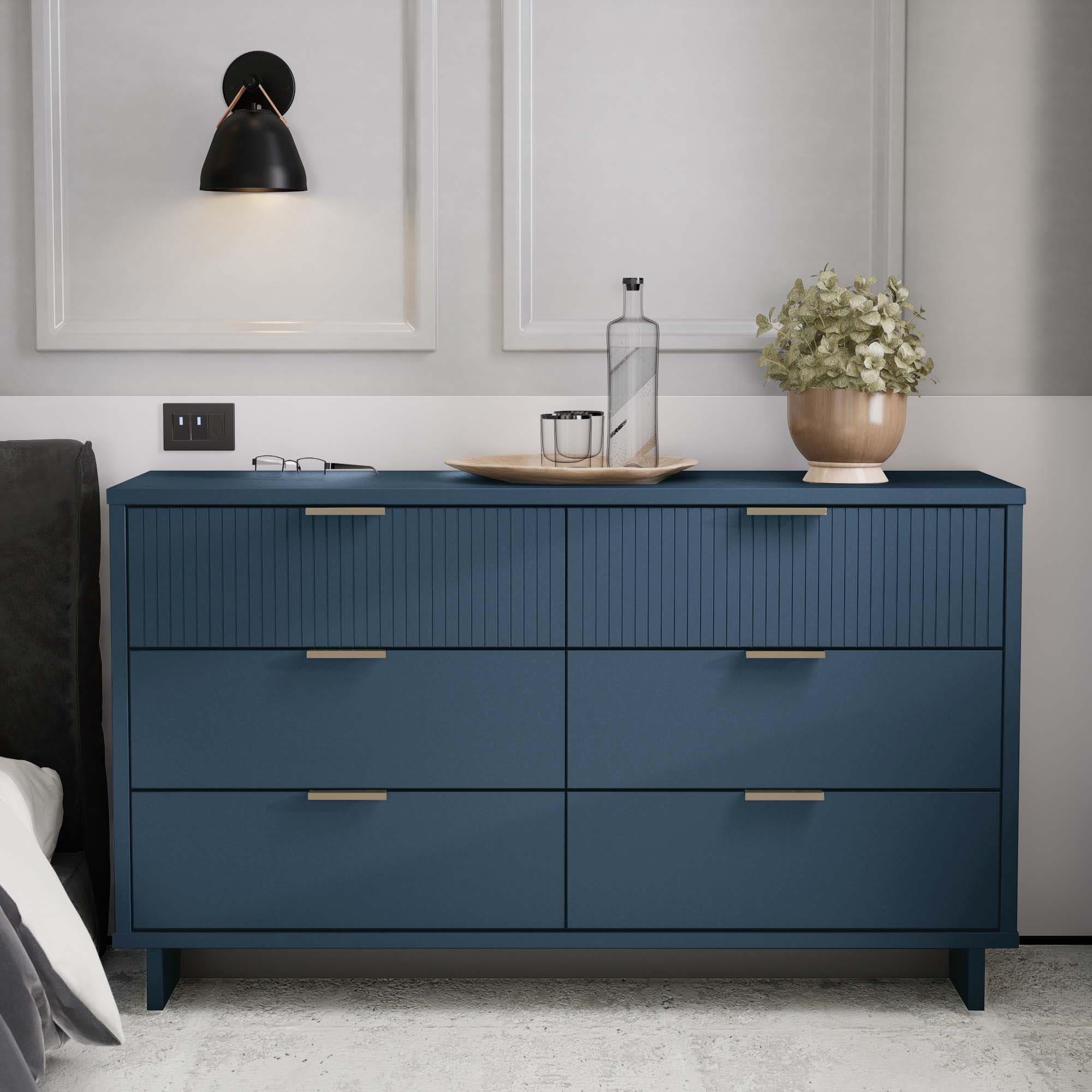 Granville Modern 6 Drawer Double Wide Dresser Midnight Blue - Manhattan Comfort: UV Painted, Soft Close, Wood Frame