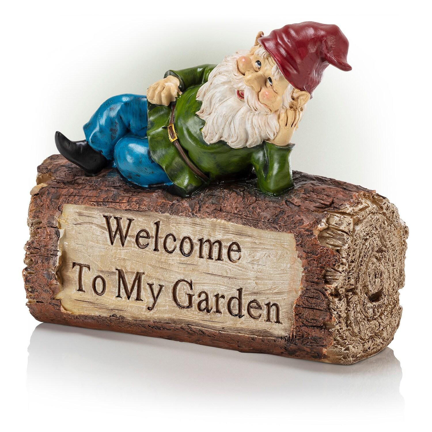 Alpine Corporation Gnome and Welcome Sign Statue