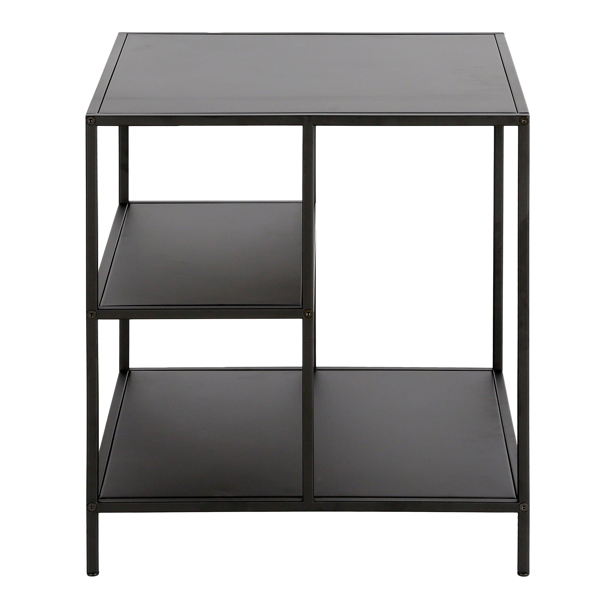 Evelyn&Zoe Winthrop 20" Wide Square Side Table with Metal Shelves in Blackened Bronze