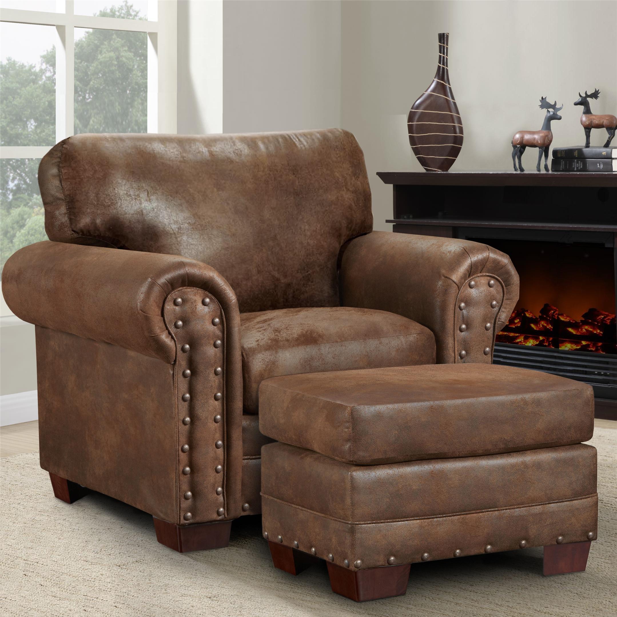 Buckskin Brown Microfiber Wood Accent Chair with Ottoman