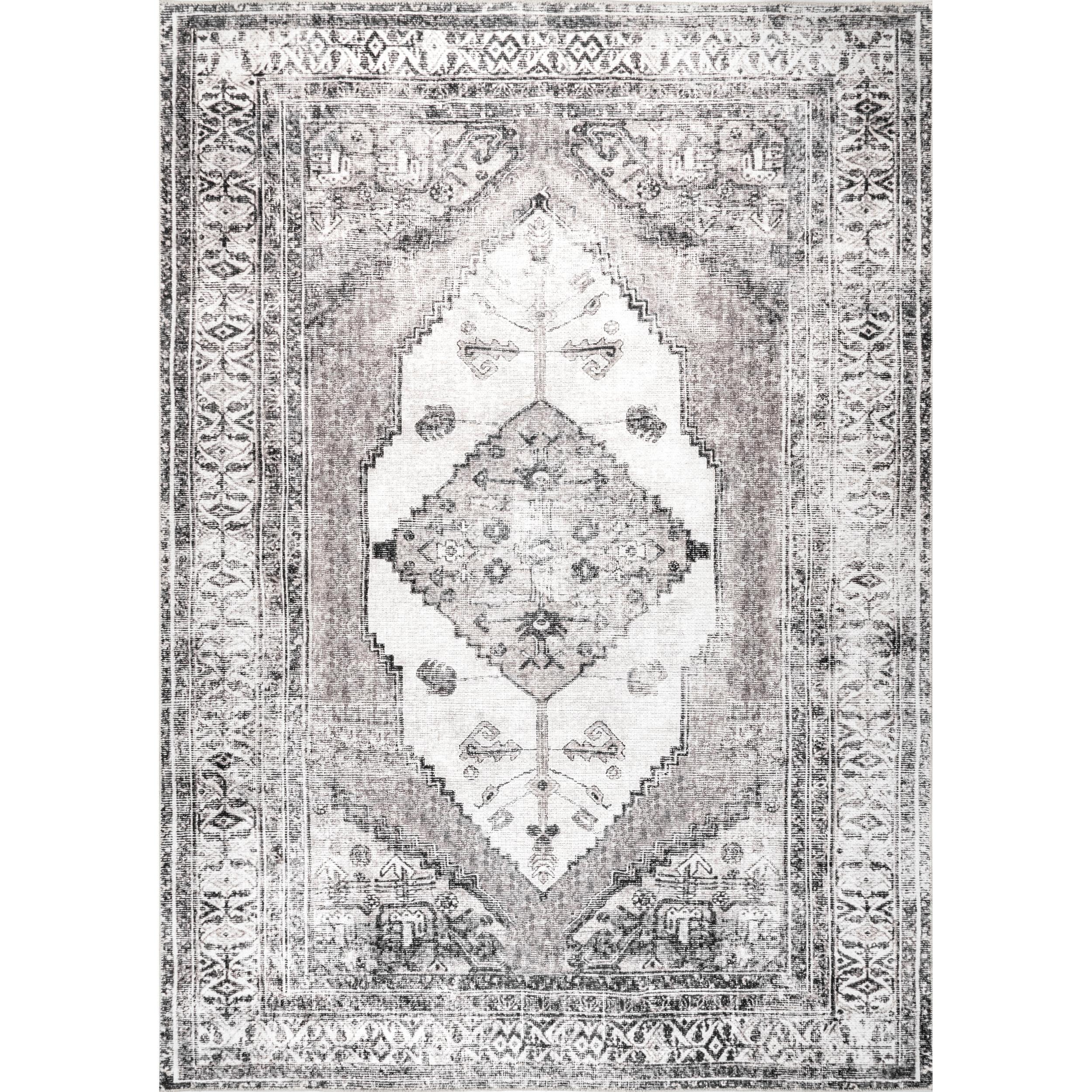 Nuloom Gladys Pet Friendly Machine Washable Vintage Medallion Area Rug, Runner 2' 6" x 8', Light Grey