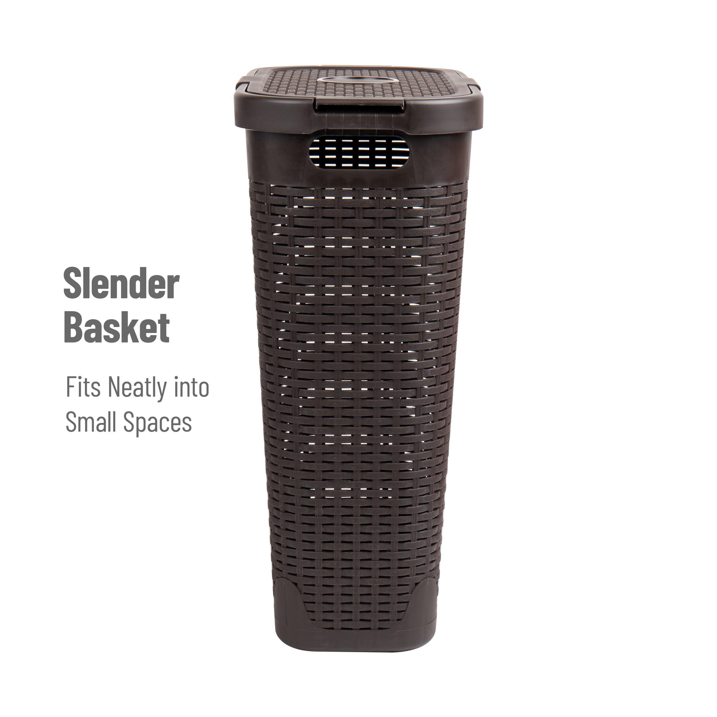 Mind Reader 40L Slim Laundry Hamper, Clothes Basket, Lid, Wicker Design, Plastic & Reviews | Wayfair