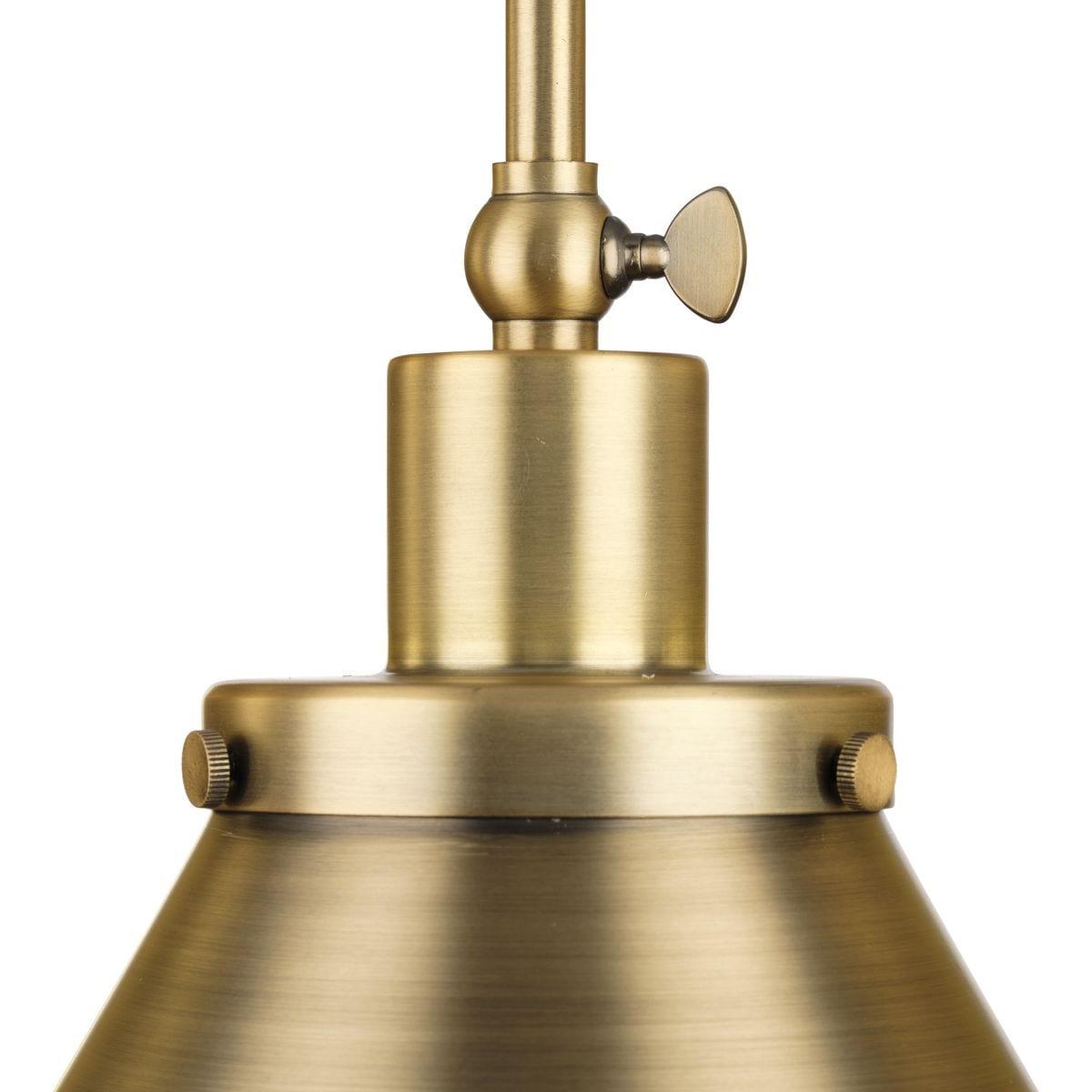 Progress Lighting Hinton 1-Light Pendant Vintage Brass Cone Shade Collection