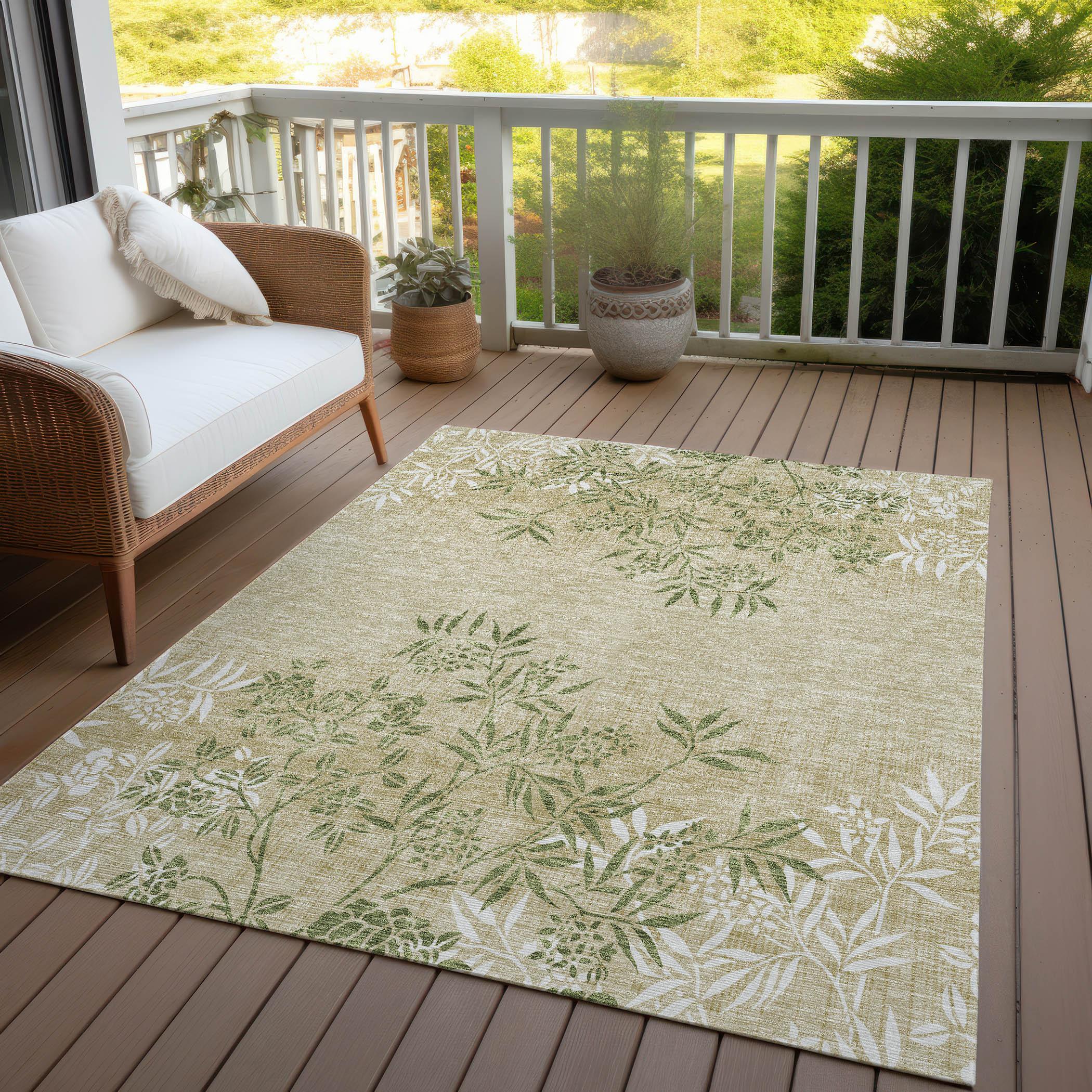 Addison Rugs Chantille Indoor/Outdoor Transitional Floral Khaki Washable Rectangle Rug, 2'6" x 3'10"