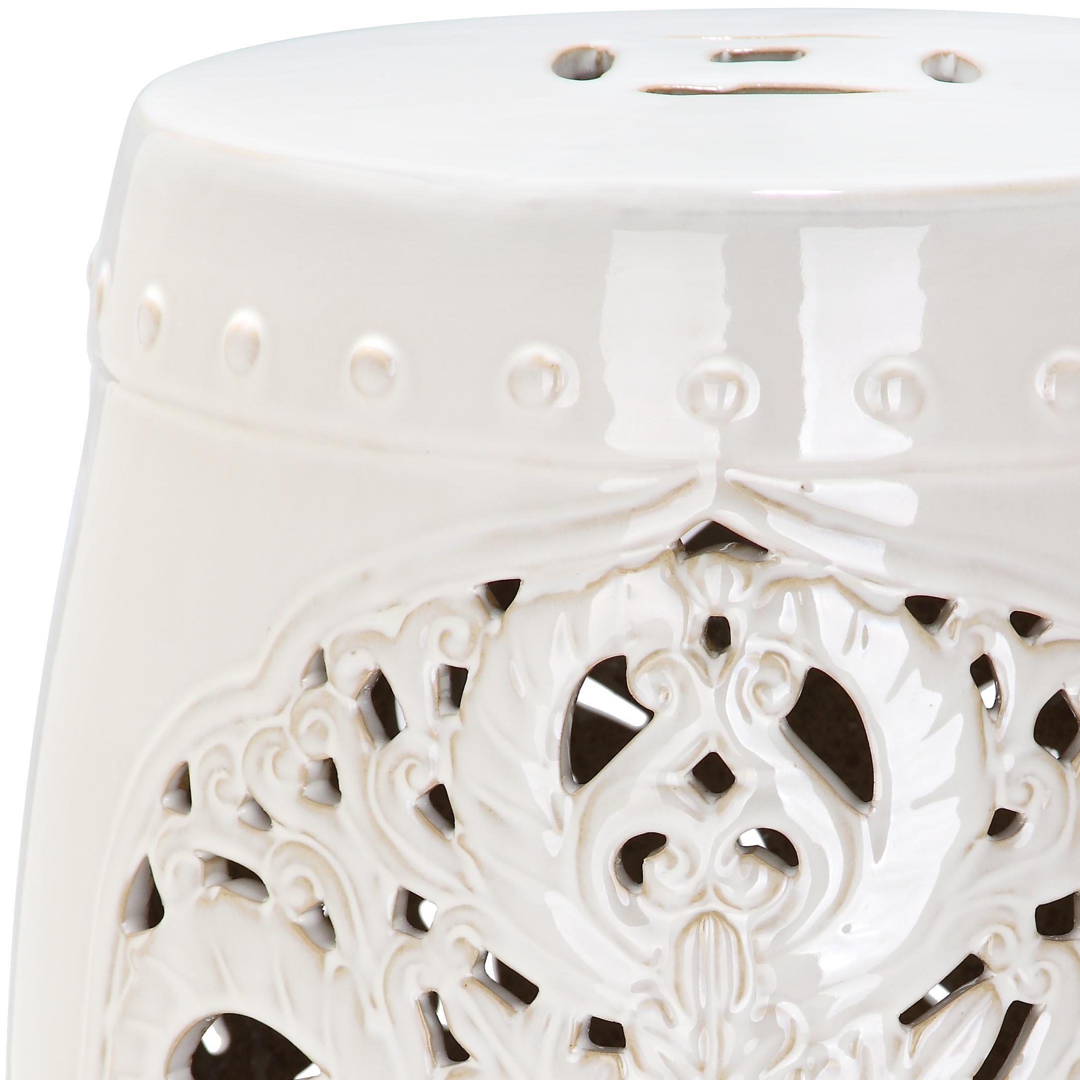 Safavieh Flora Glazed Ceramic Decorative Garden Stool, Cream
