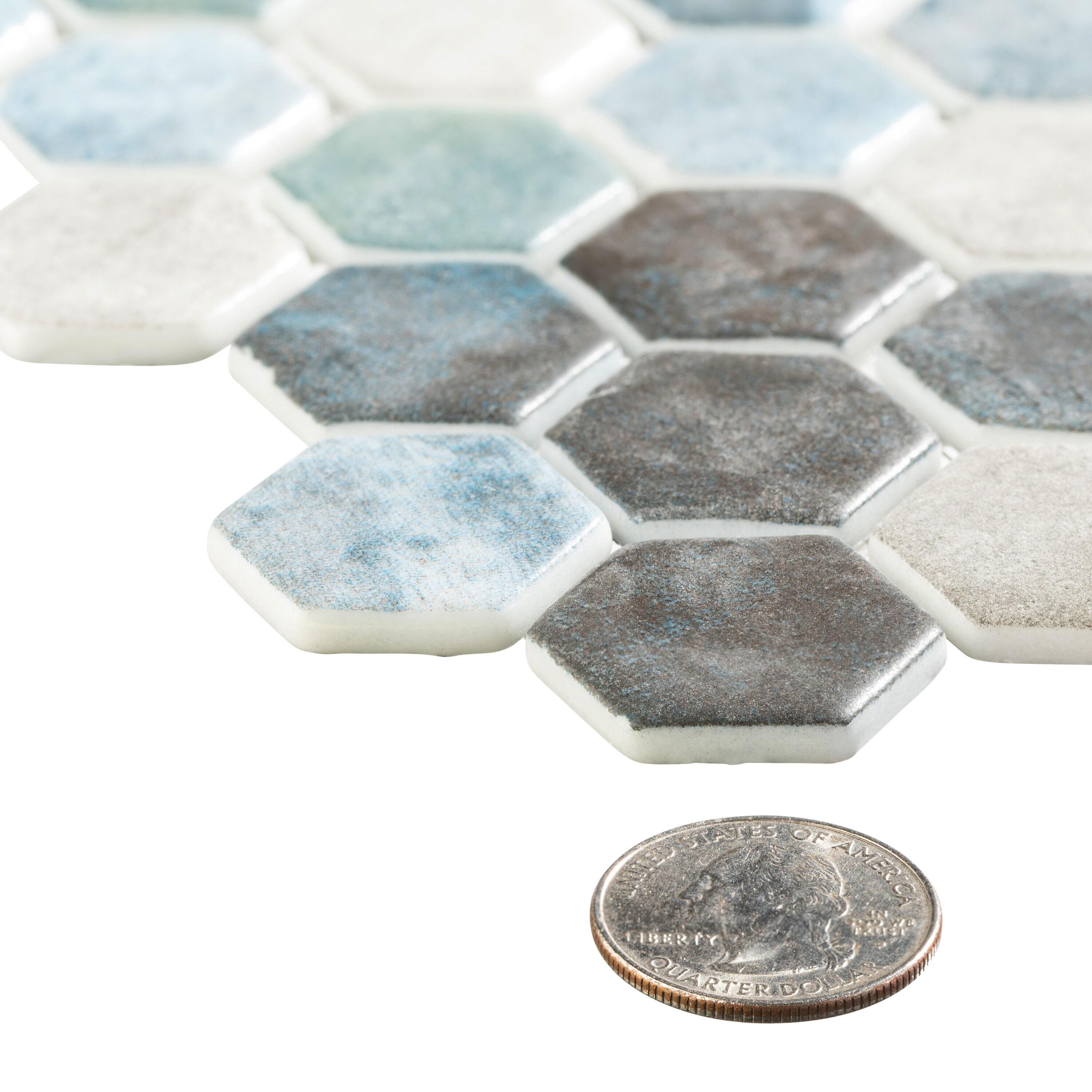 Trillions Hexagon Honeycomb Glass Mosaic Kitchen Backsplash, Bathroom, Shower, Pool, Wall and Floor Tile