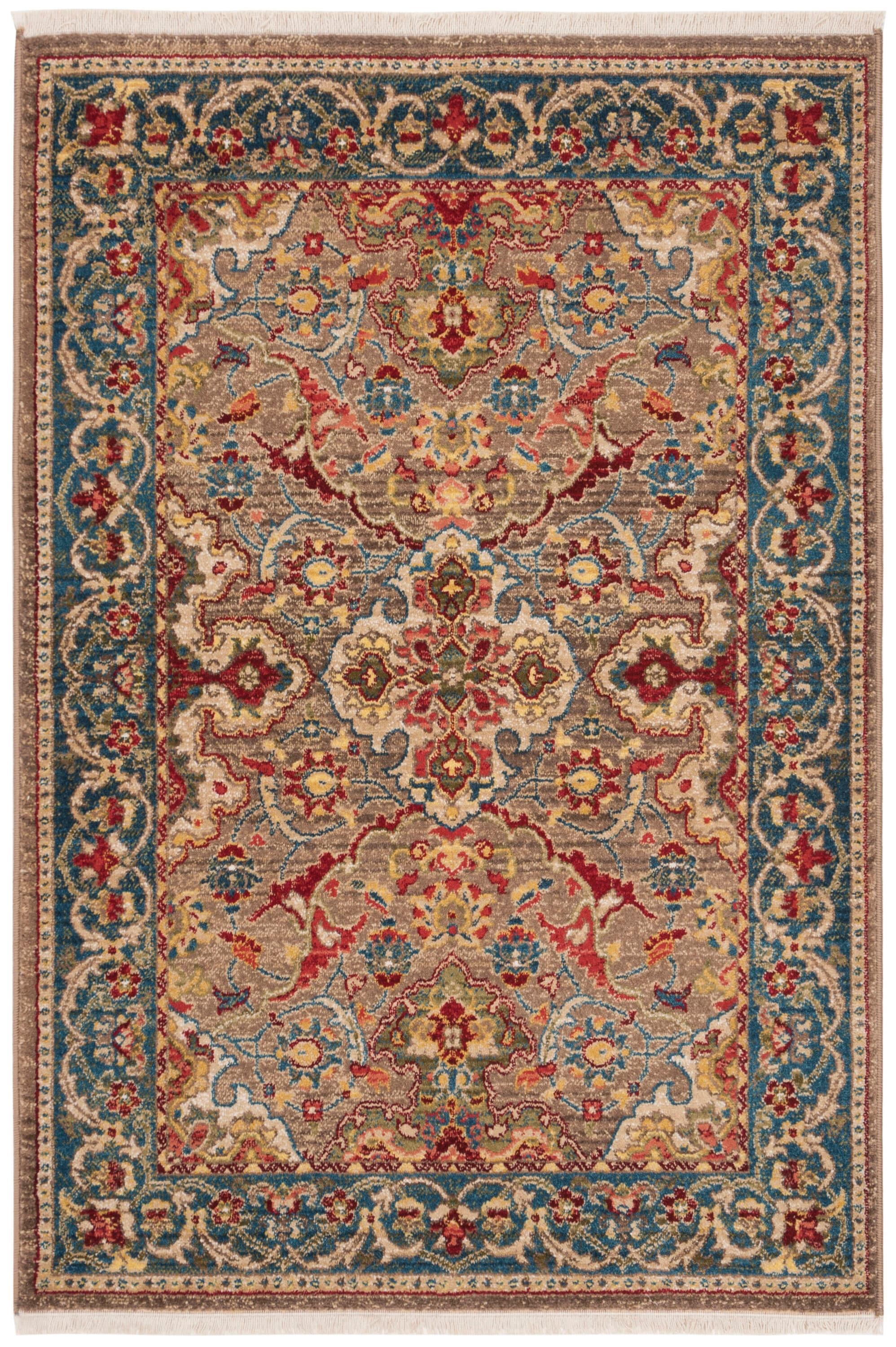 Kashan KSN307 Power Loomed Accent Rug - Taupe/Blue - 3'3"x4'10" - Safavieh