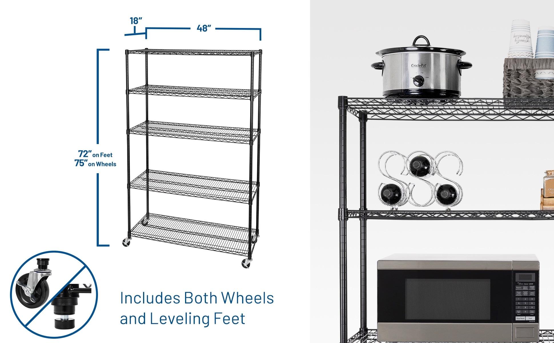 UltraDurable 48'' W x 18" D 5-Tier NSF-Certified Steel Shelving with Wheels