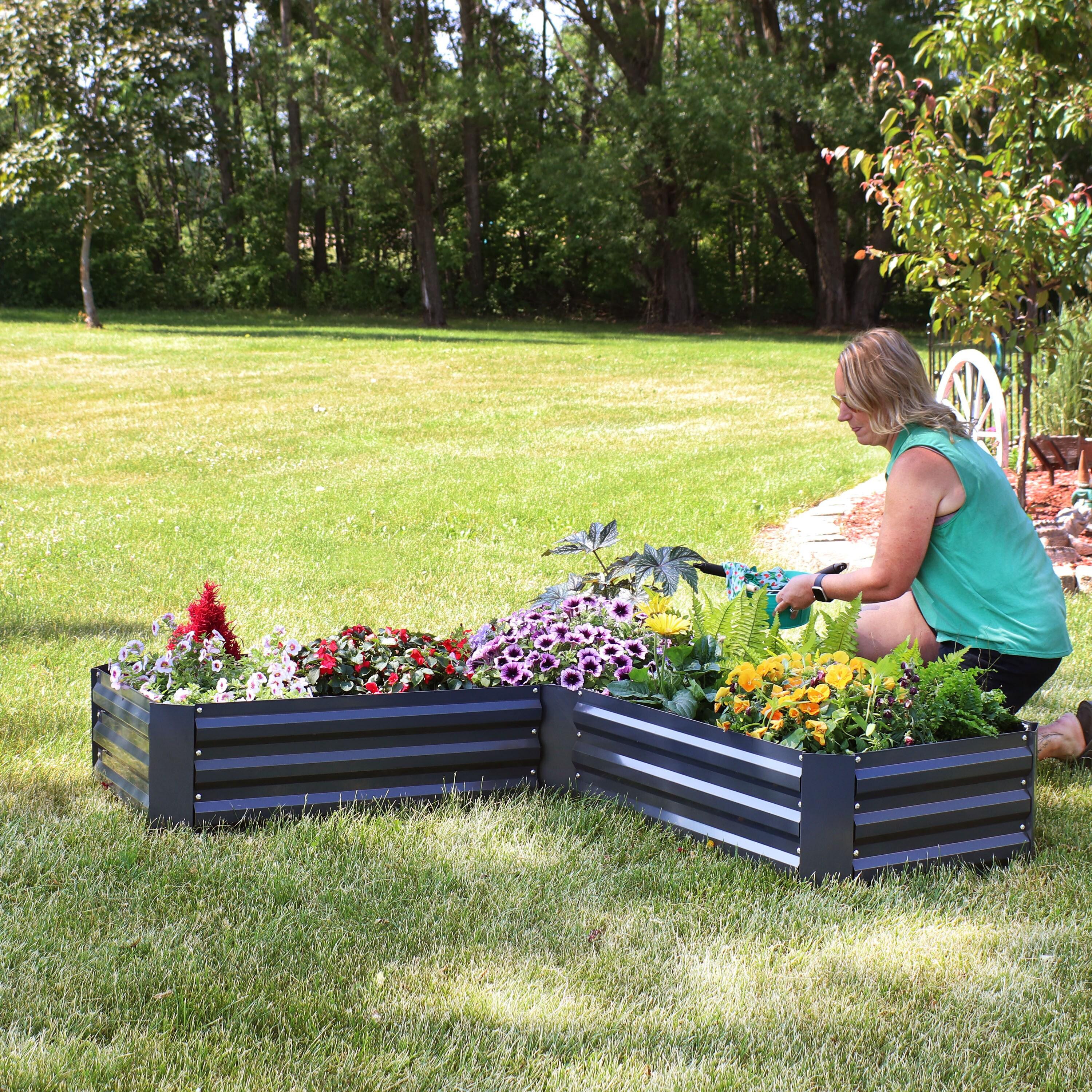 Sunnydaze Outdoor Galvanized Steel L-Shaped Raised Garden Bed for Plants, Vegetables, and Flowers - 59.5" - Dark Gray
