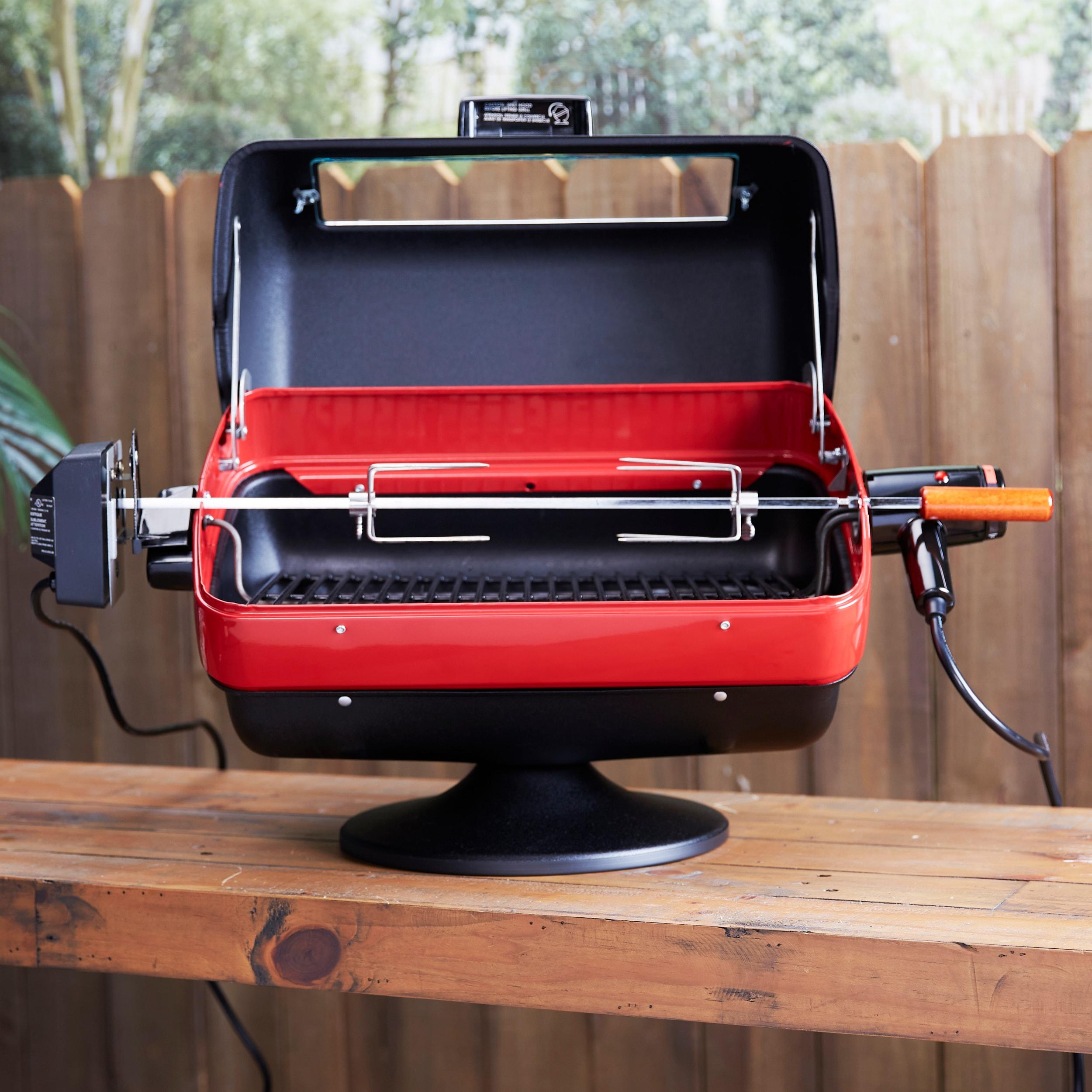 Americana Black and Red Electric Rotisserie Tabletop Grill