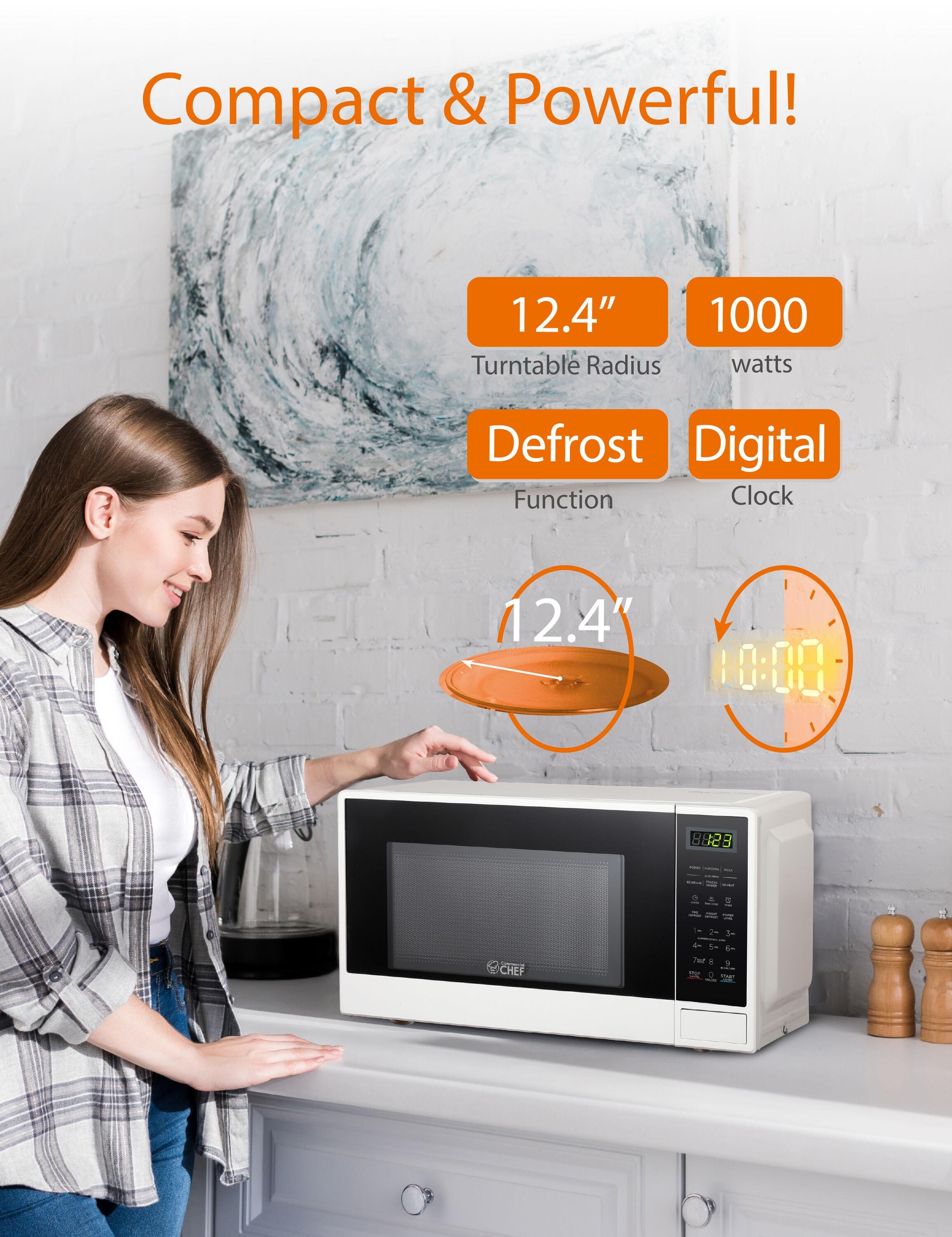 COMMERCIAL CHEF 1.1 Cu Ft Microwave with 10 Power Levels, Small Microwave with Push Button