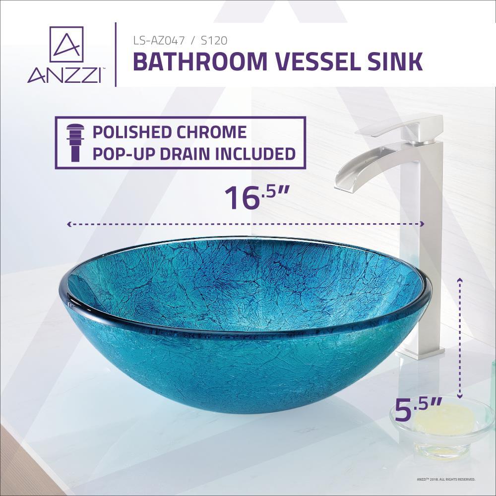 ANZZI Accent 16.5'' Blue Tempered Glass Circular Bathroom Sink