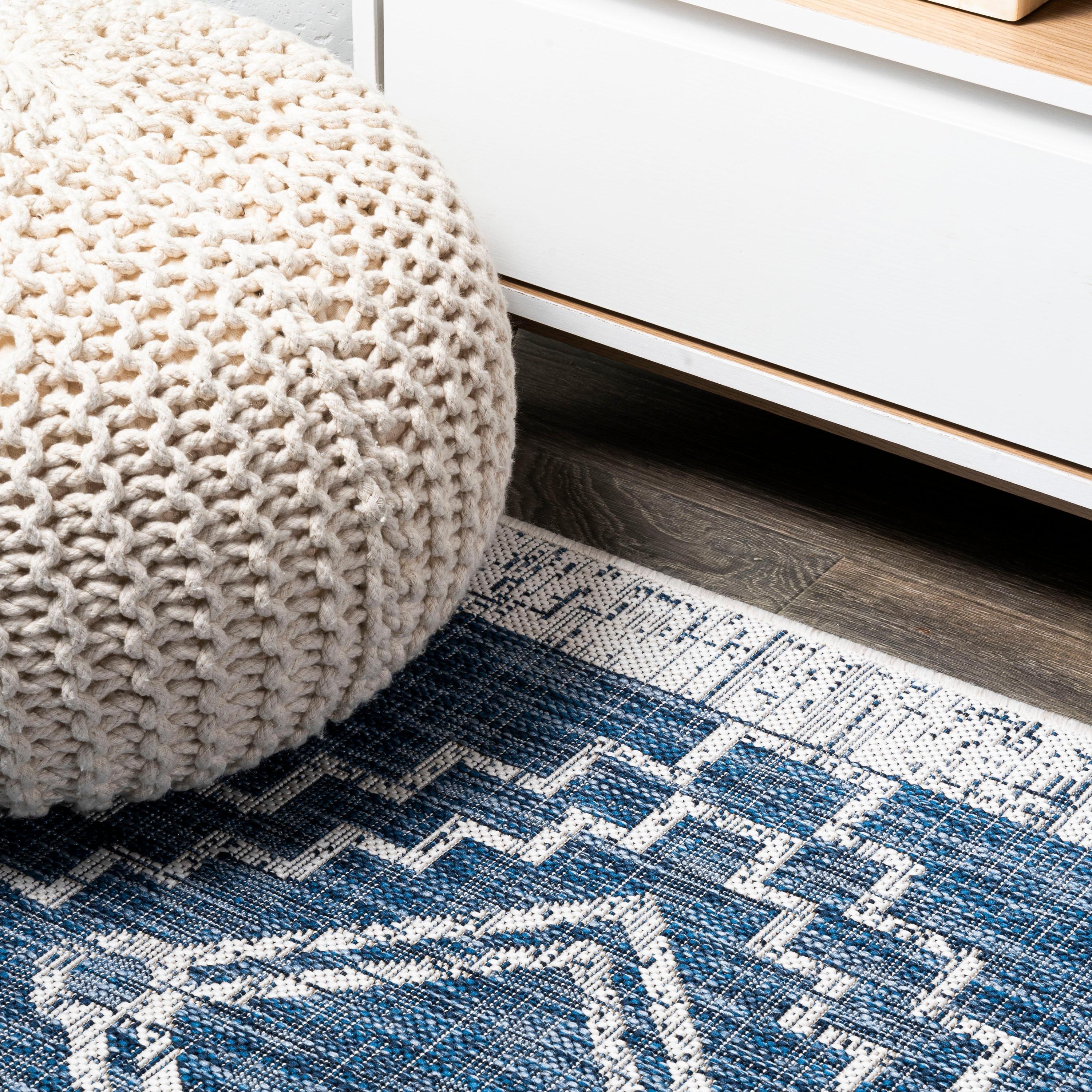3'x5' Marokko Diamond  Medallion Indoor/Outdoor Area Rug, Blue/Ivory - JONATHAN Y
