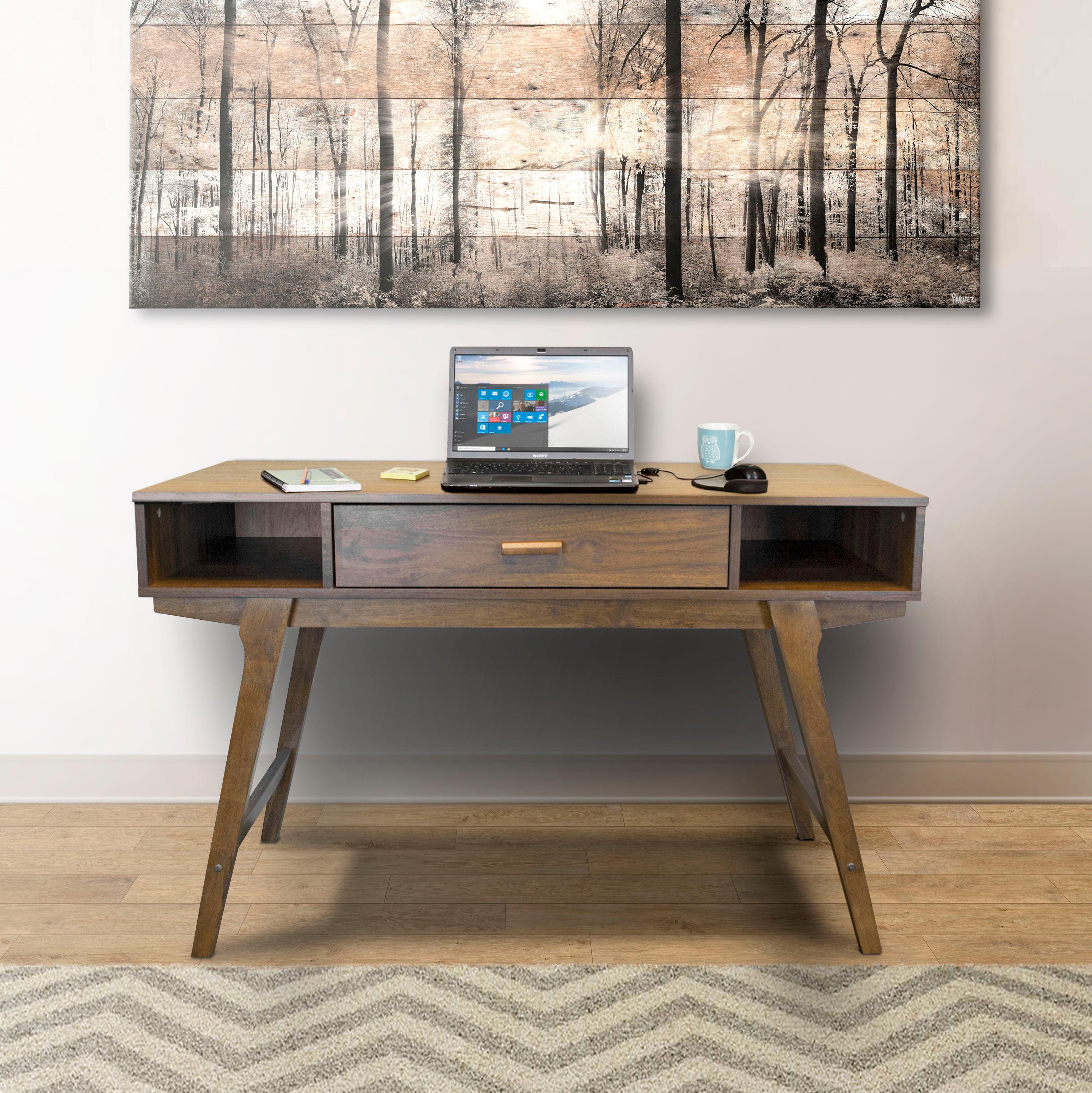 OS Home and Office Furniture 47.25" 1-Drawer Wood Desk in Danish Walnut