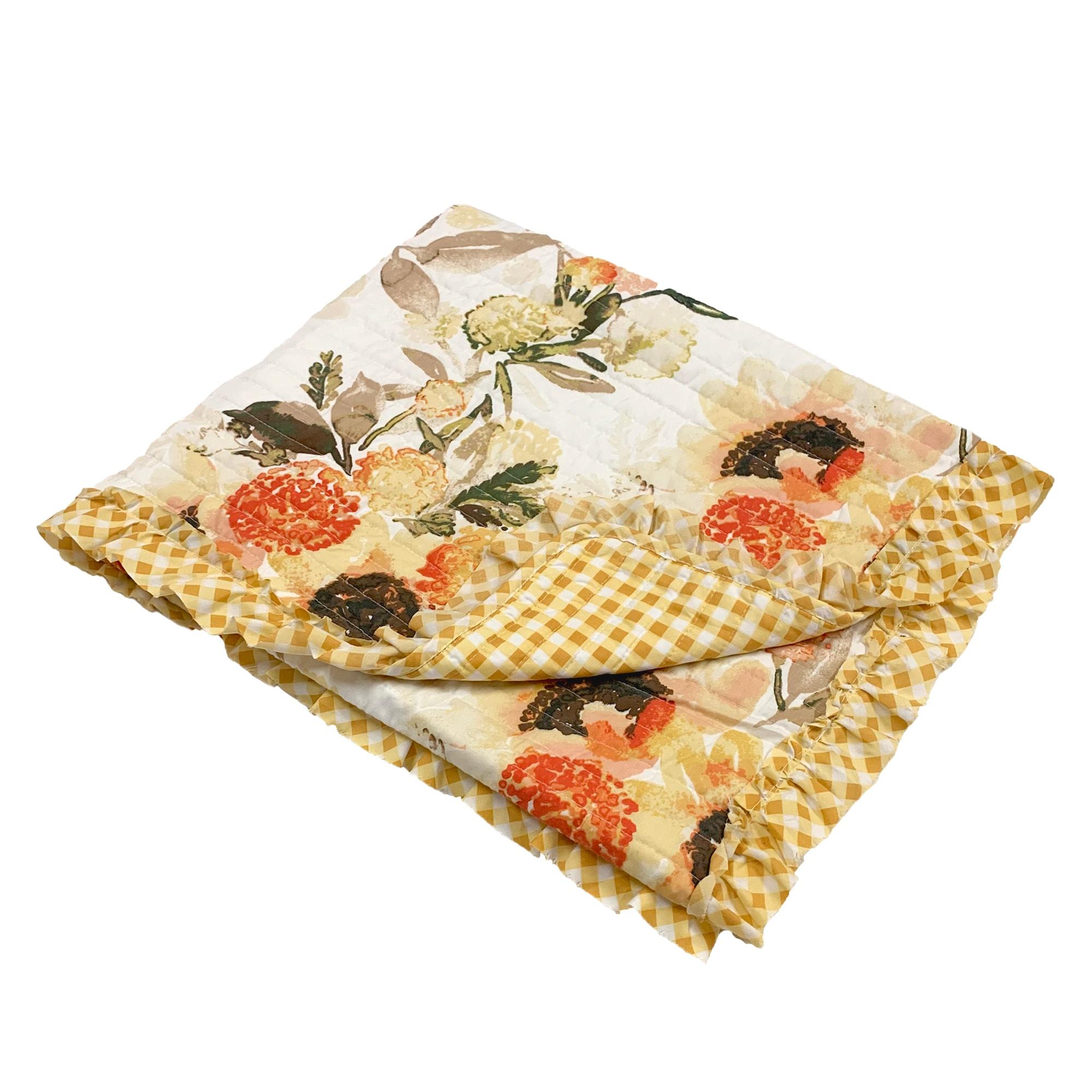 Greenland Home Fashions Somerset Sunflower Reversible Quilted Throw with Gingham Ruffles