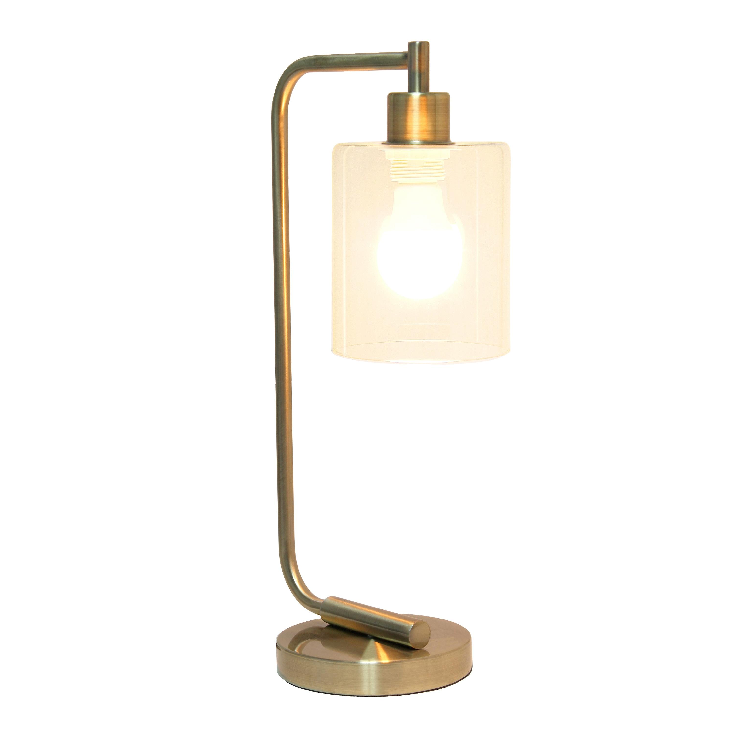 Modern Iron Desk Lamp with USB Port and Glass Shade Antique Brass Finish - Lalia Home: ETL Listed, No Assembly, Edison Bulb Compatible
