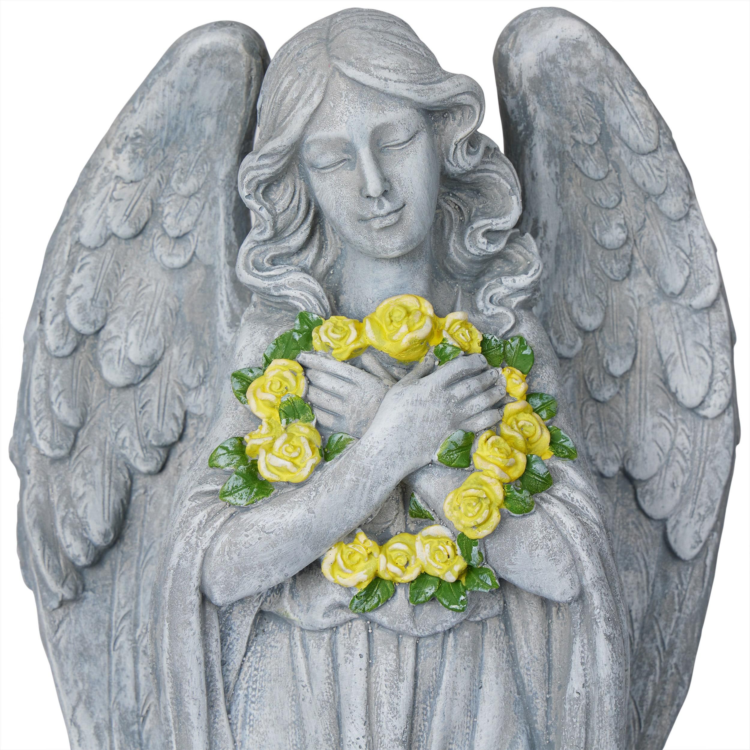 Alpine Corporation 29"H Angel with Yellow Flower Wreath Garden Statue