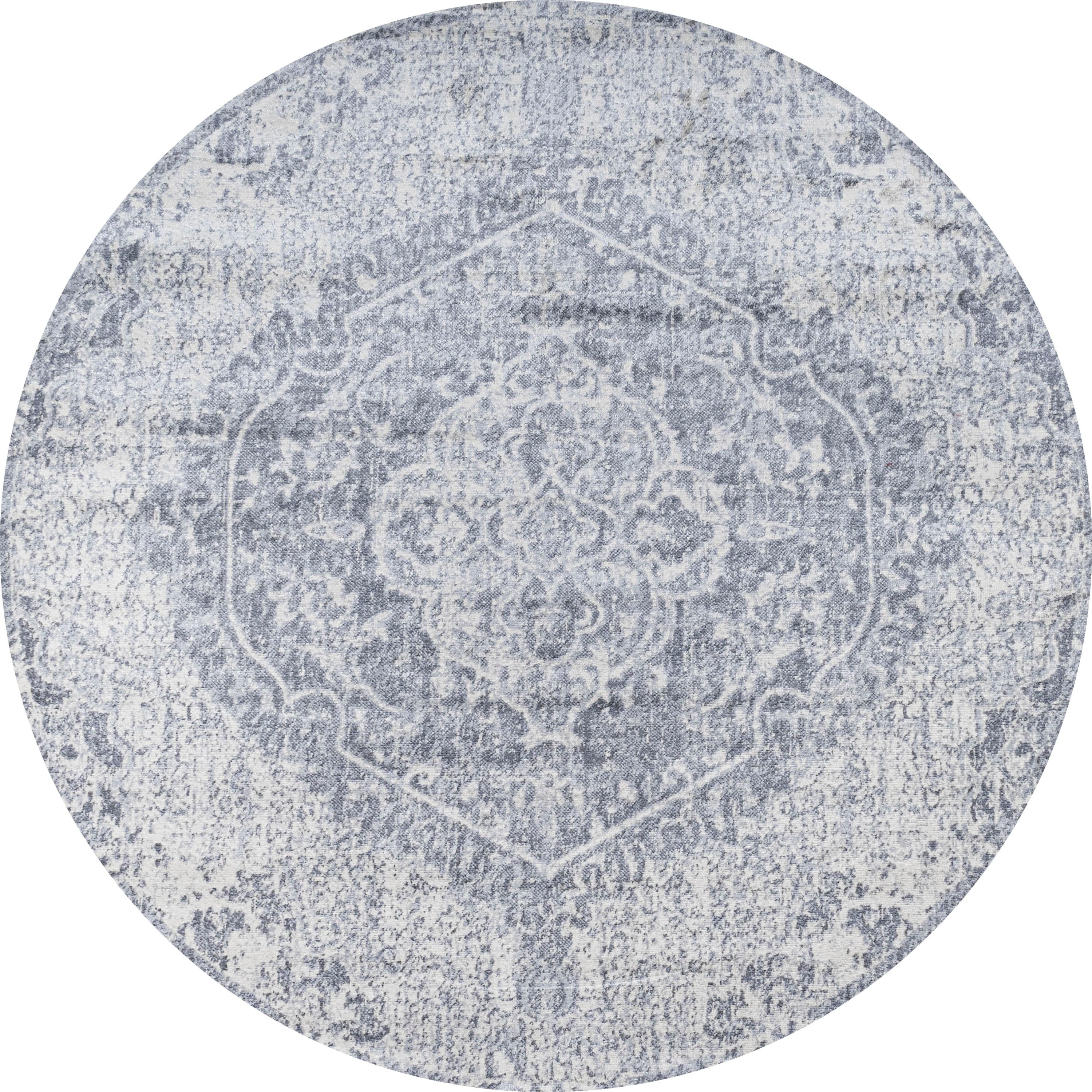 5' Round Modern Persian Vintage Medallion Area Rug, Gray/Ivory - JONATHAN Y