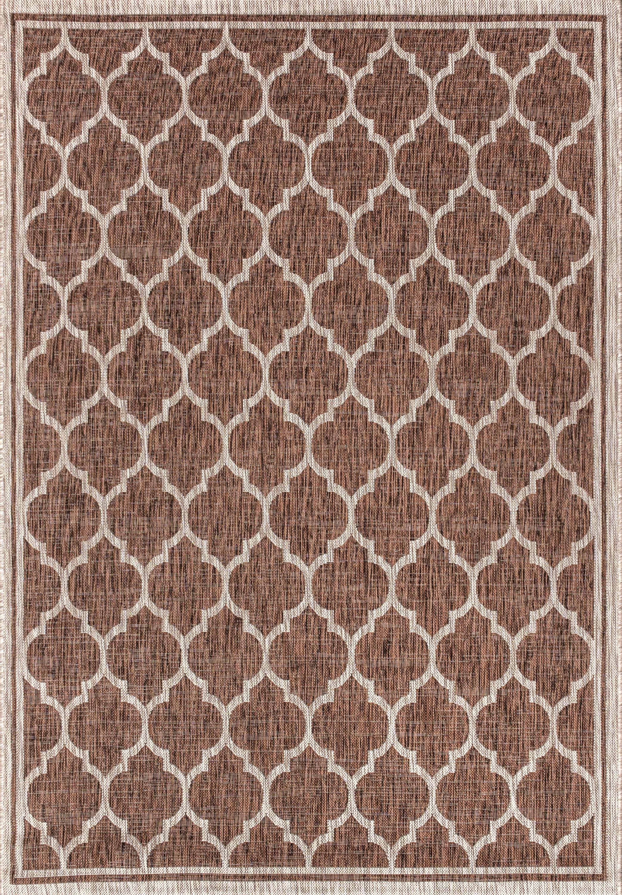 9' X 12' Trebol Moroccan Trellis Textured Weave Indoor/Outdoor Area Rug, Espresso/Taupe - JONATHAN Y