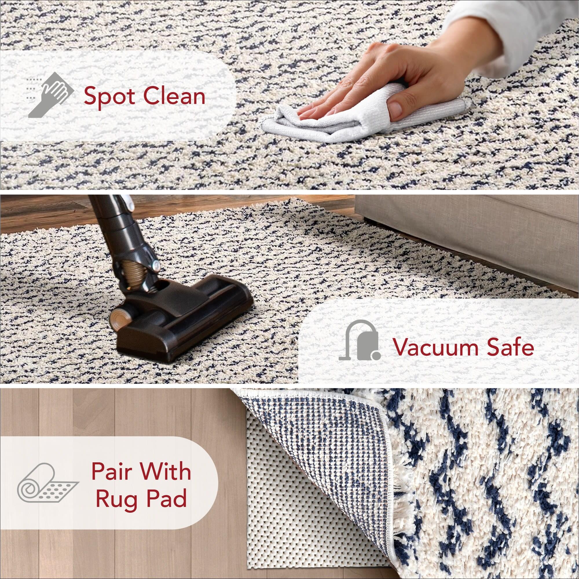 Nuloom Cuellar Striped 9x12 Shag Indoor Area Rug for Living Room Bedroom Dining Room Nursery, Navy/Ivory