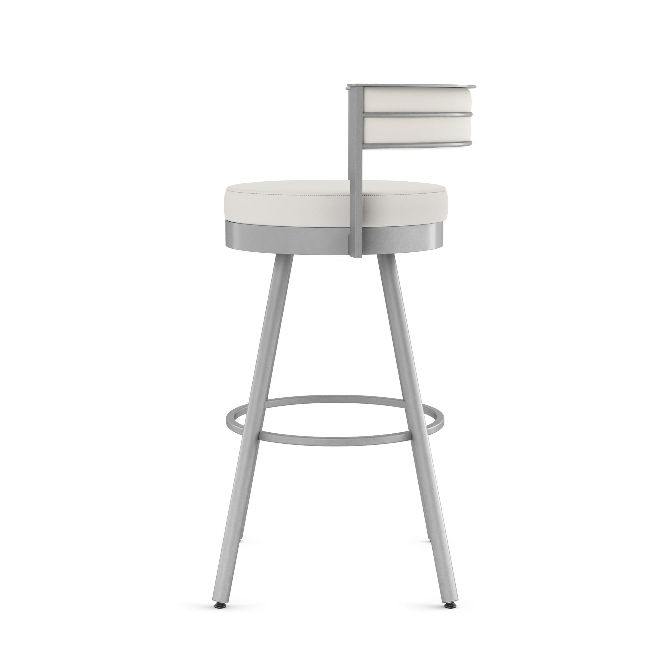 Amisco Eller 30 In. Swivel Bar Stool - Off White Faux Leather / Shiny Grey Metal