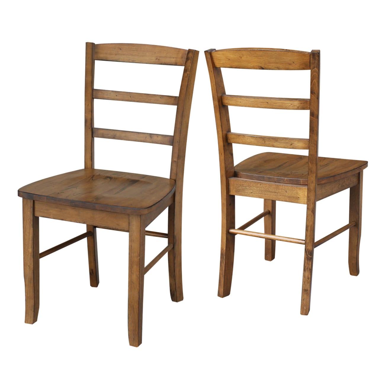 Set of 2 Madrid Ladderback Chairs Pecan - International Concepts: Solid Wood, Armless, Kitchen Seating