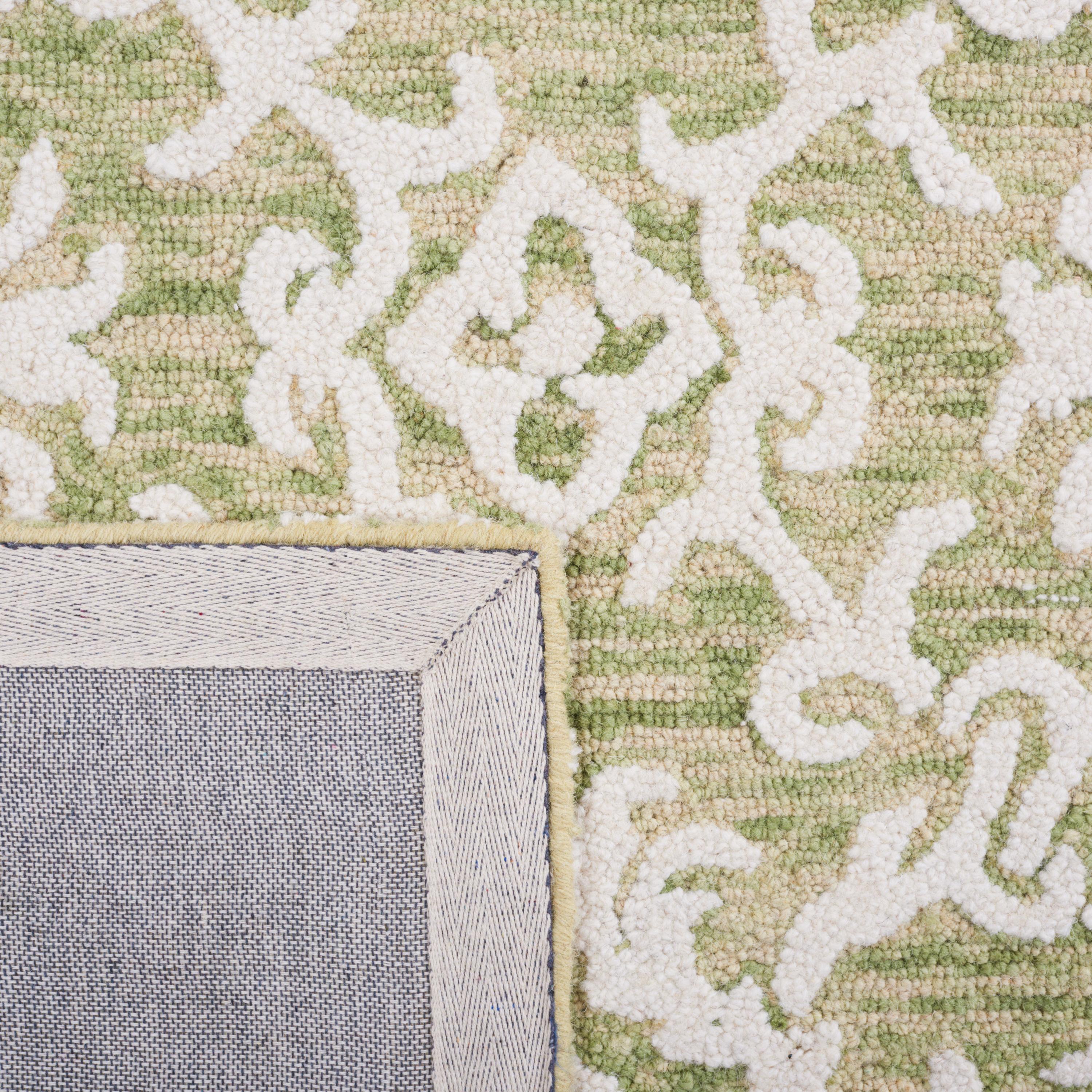 Light Green and Ivory Floral Wool 9' x 12' Handmade Tufted Area Rug