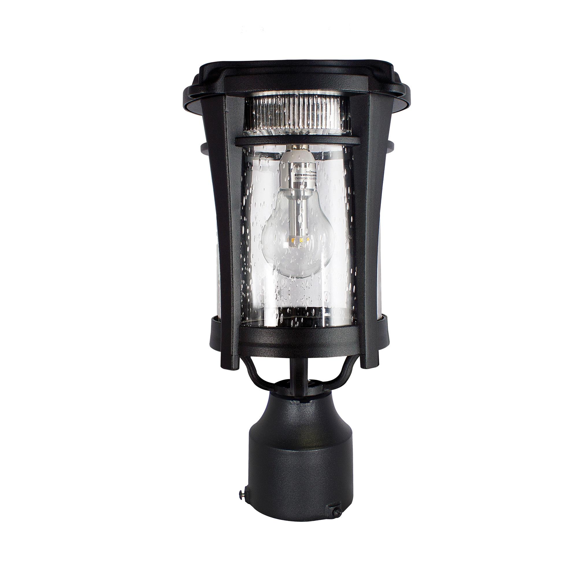 Eligia Black 1-Light 13" H Solar Powered Lantern Warm White Post Light with Pier and Wall