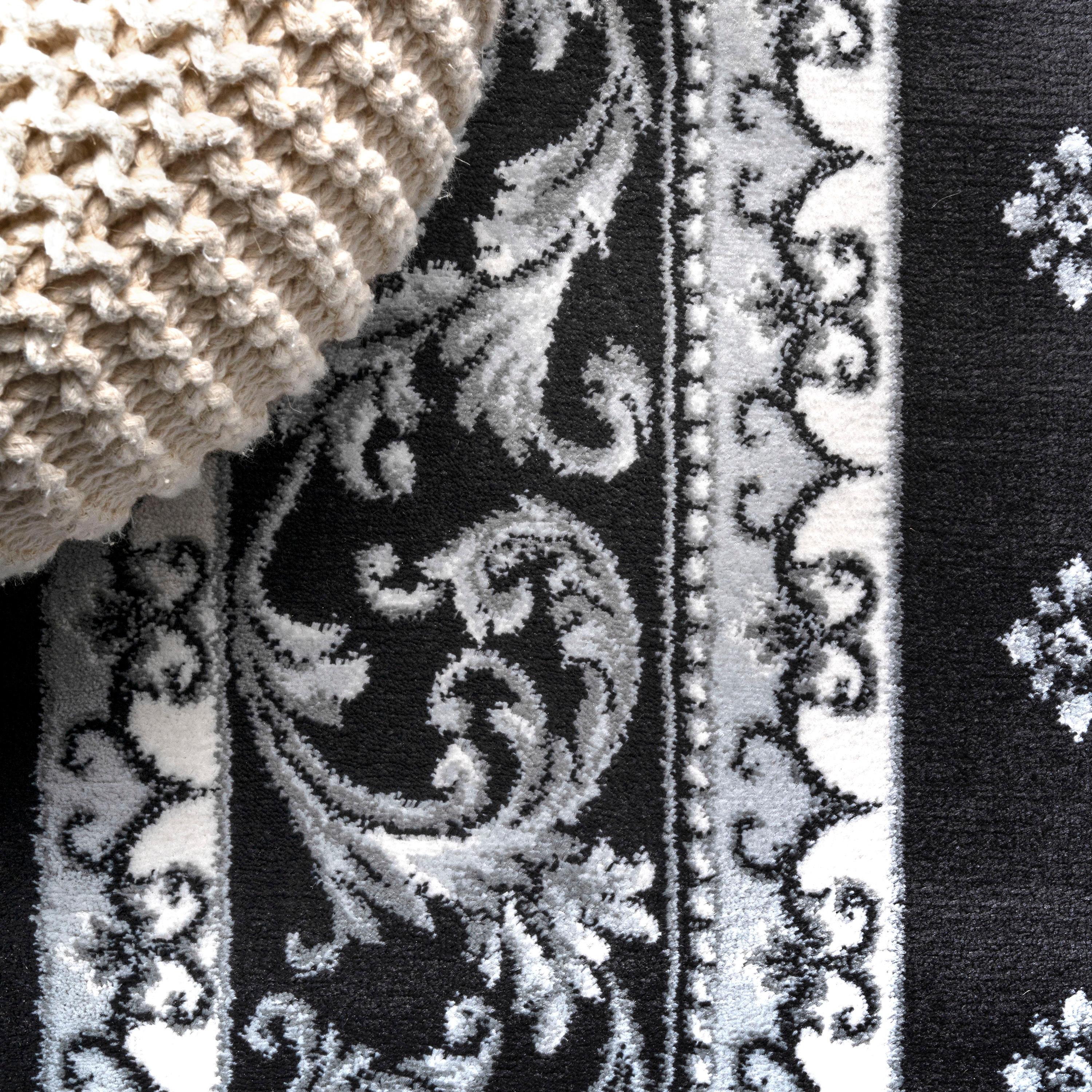 3'x 5' Acanthus French Border Area Rug, Black/Gray - JONATHAN Y