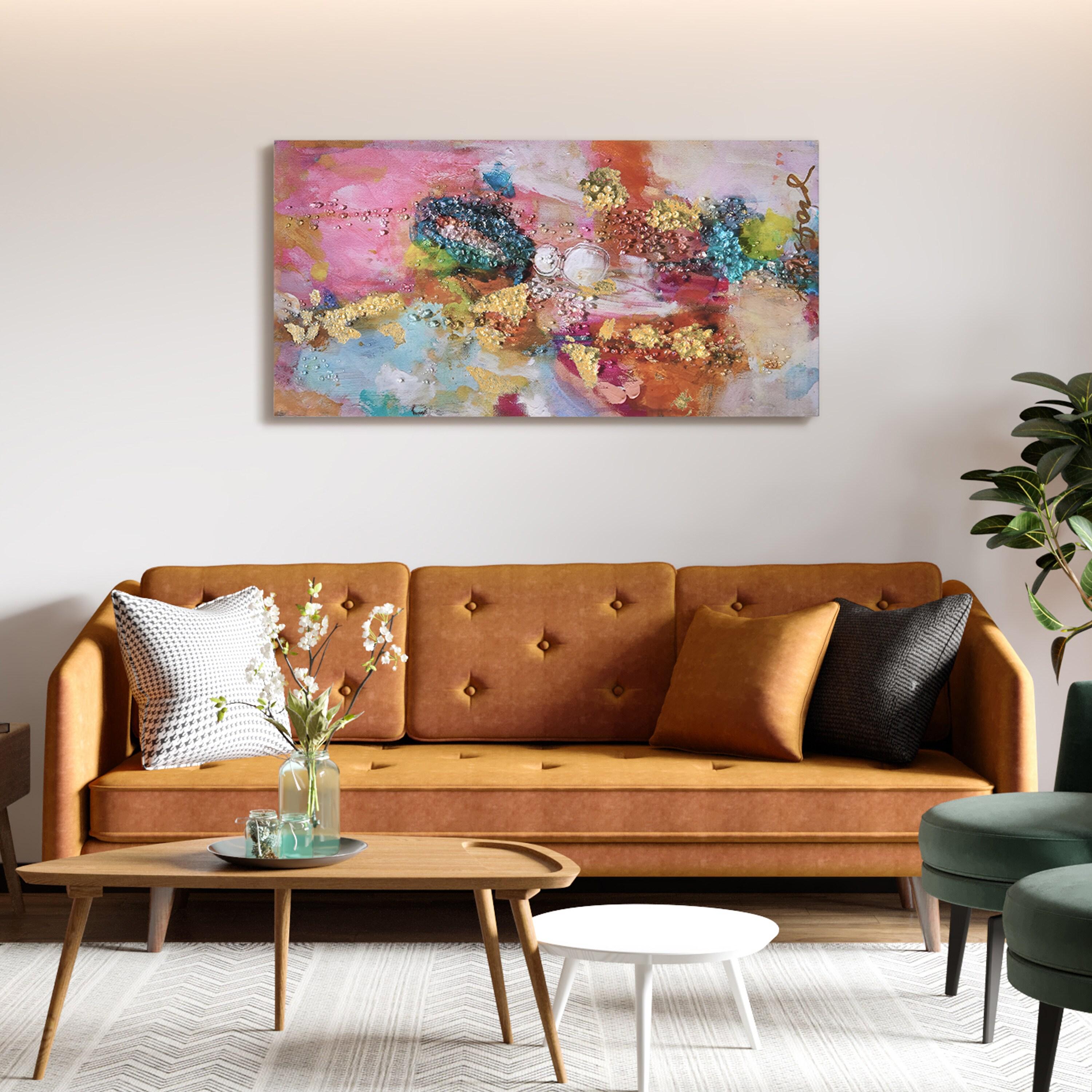 "Colorful Symphony II" Crystallus Epoxy Coated Wrapped Glossy Canvas Wall Art with Heavy Acrylic Crystal Shards Embellishments
