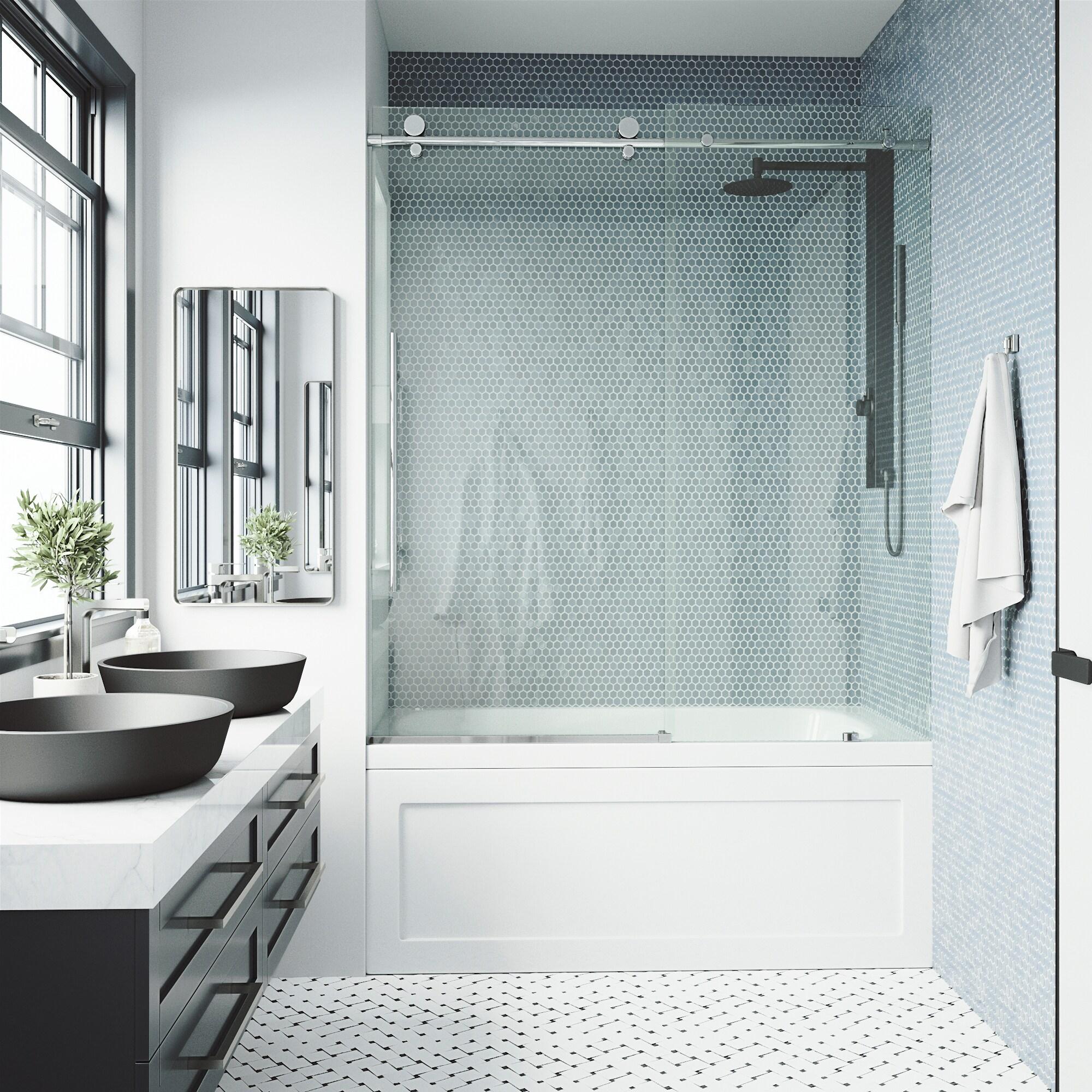 Elan E-Class 56-60" W x 66" H Sliding Frameless Tub Door with 3/8" Clear Glass