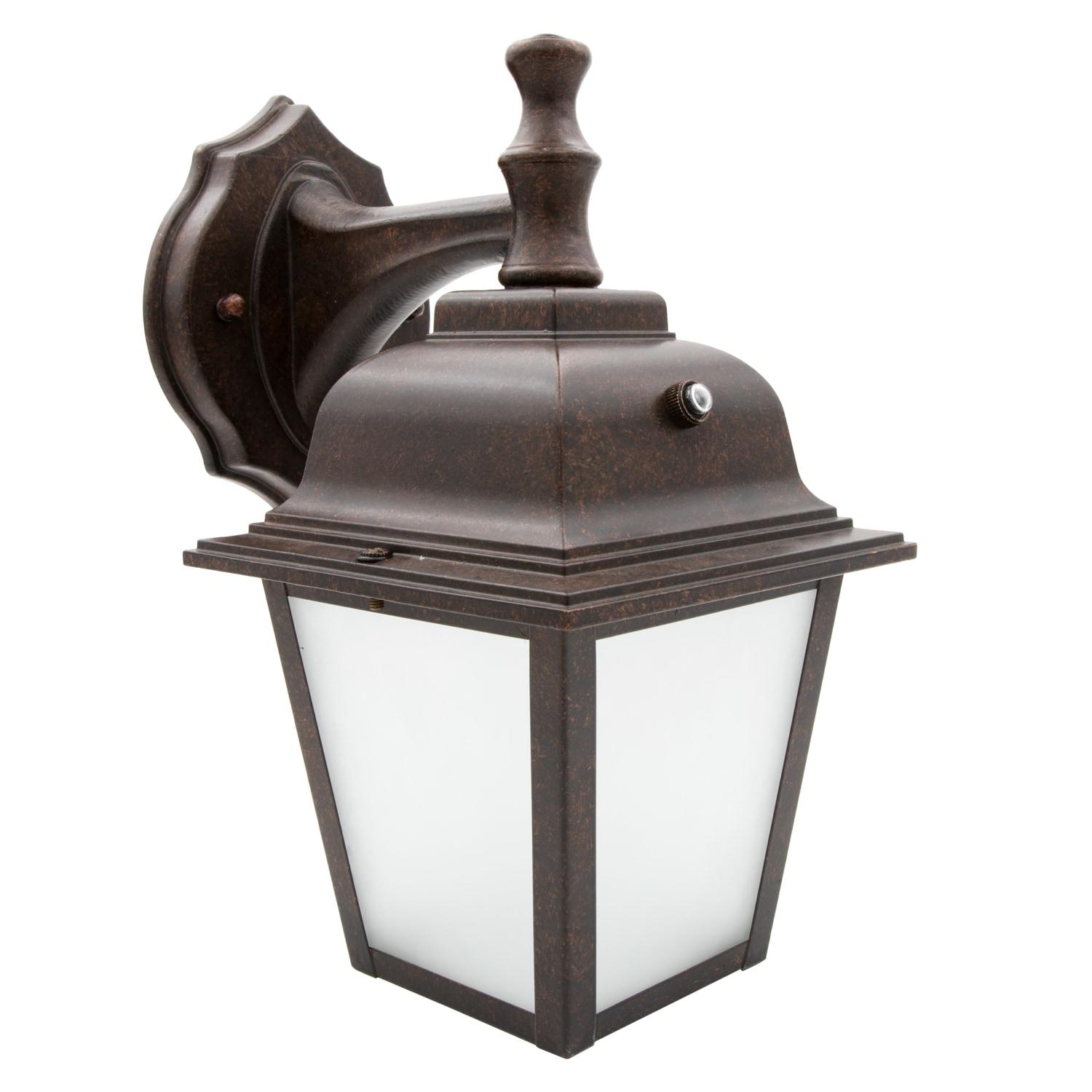 Maxxima LED Porch Lantern Outdoor Wall Light, Aged Bronze w/ Frosted Glass, Dusk to Dawn Sensor, 3000K