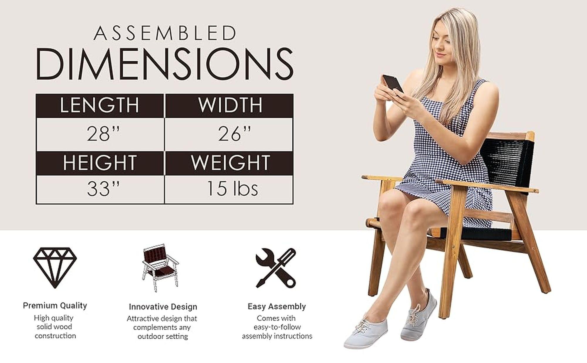 PatioSense Patio Sense Kingsmen Armchair ,Natural Finish ,Midcentury Modern Sofa Chair ,Indoor & Outdoors