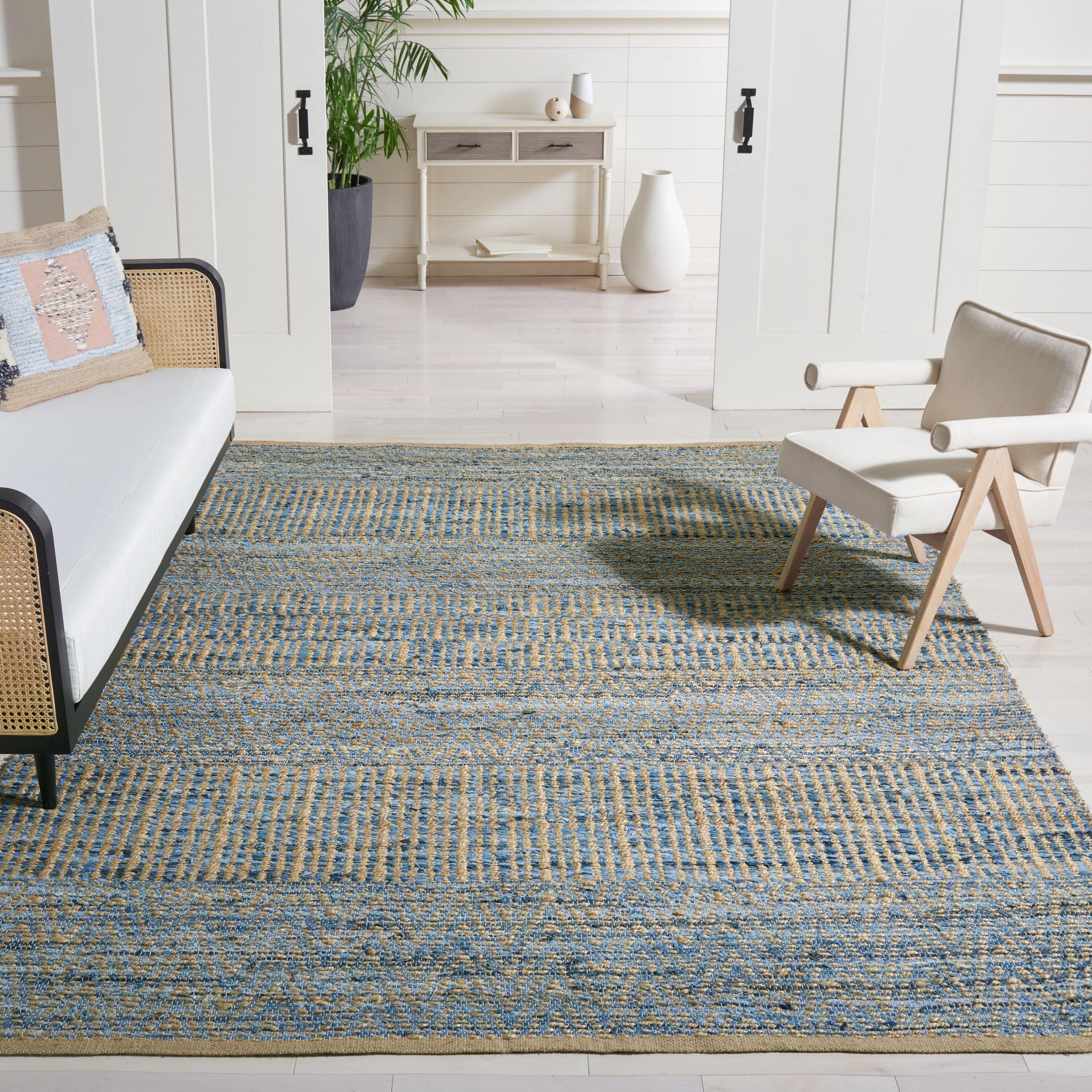 SAFAVIEH Cape Cod Gladwyn Braided Striped Jute Area Rug, 10' x 14', Natural/Blue