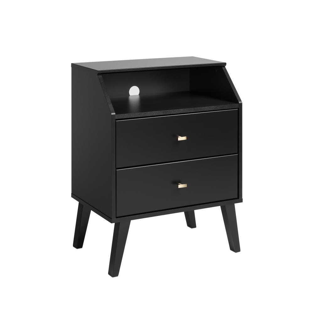 Prepac Milo Mid-Century Modern 2-Drawer Bedroom Nightstand, Black