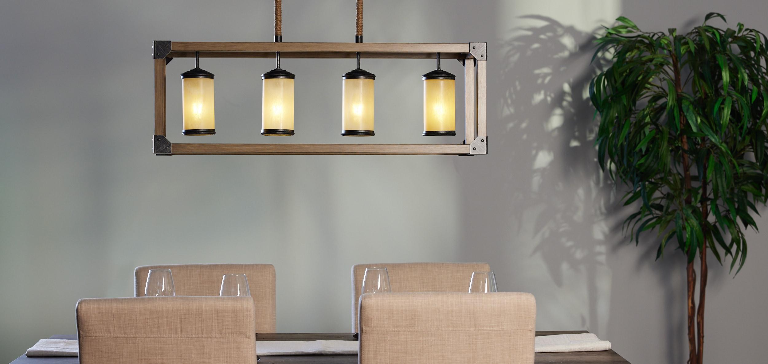 Stardust Finish Four-Light Island Pendant with Creme Parchment Glass
