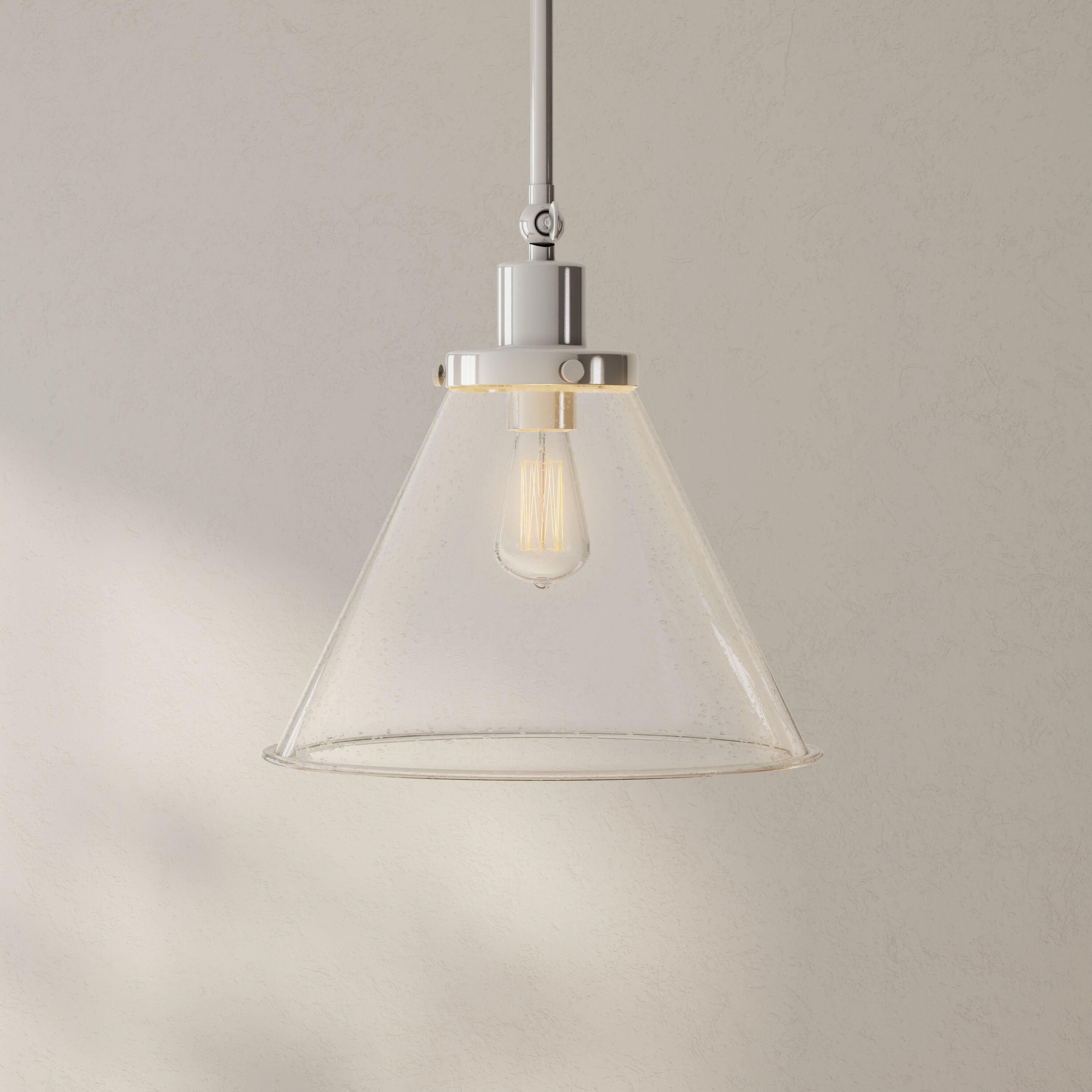 Progress Lighting Hinton 1-Light Industrial Pendant, Brushed Nickel, Seeded Glass Shade