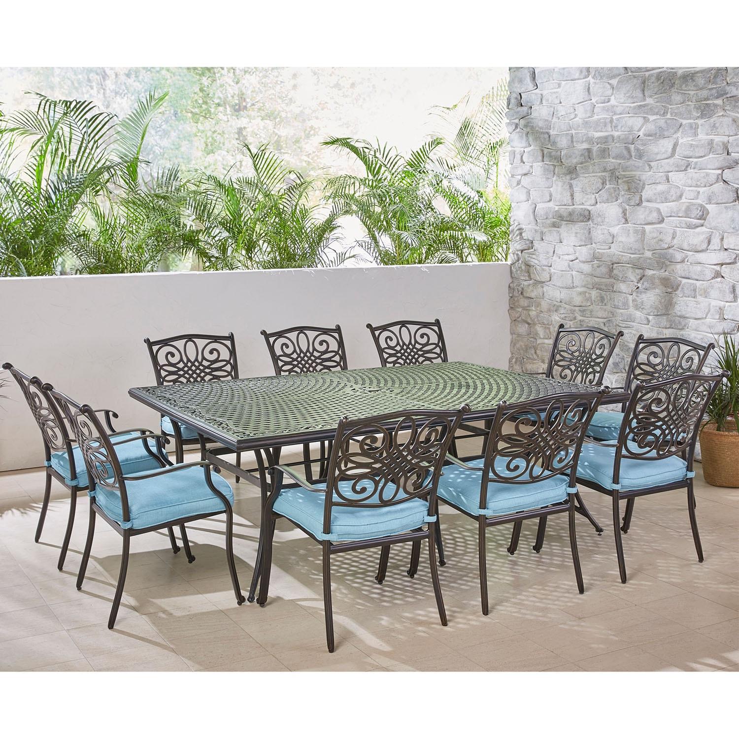 Hanover Traditions 11-Piece Aluminum Outdoor Dining Set, Blue