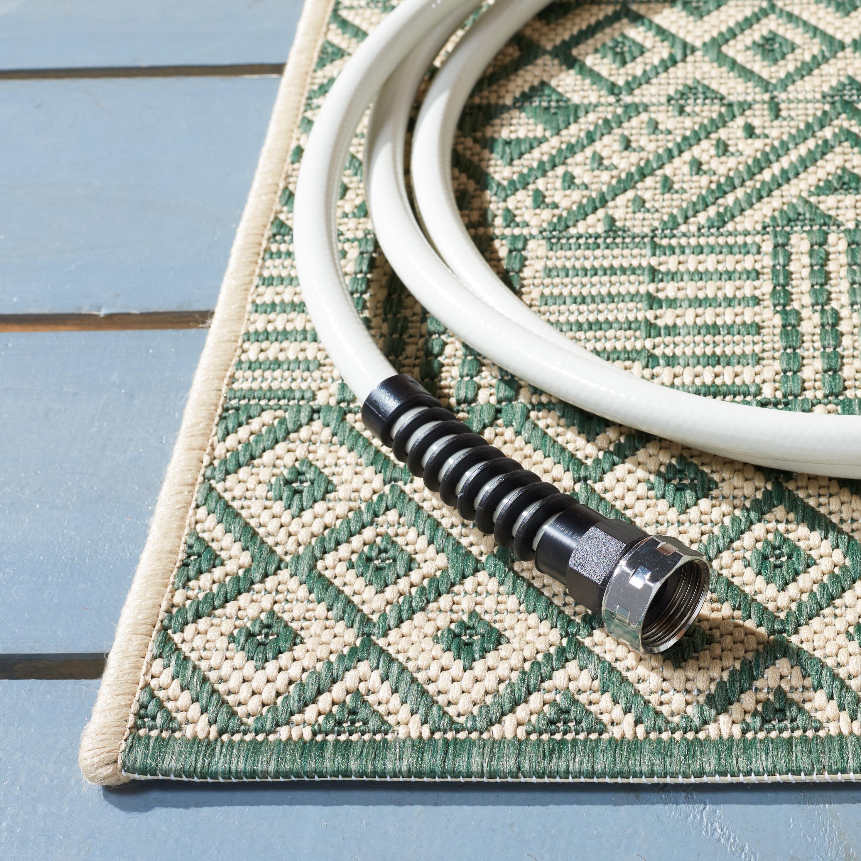 SAFAVIEH Courtyard Naomi Geometric Indoor/Outdoor Area Rug, Dark Green/Beige, 6'7" x 6'7" Square