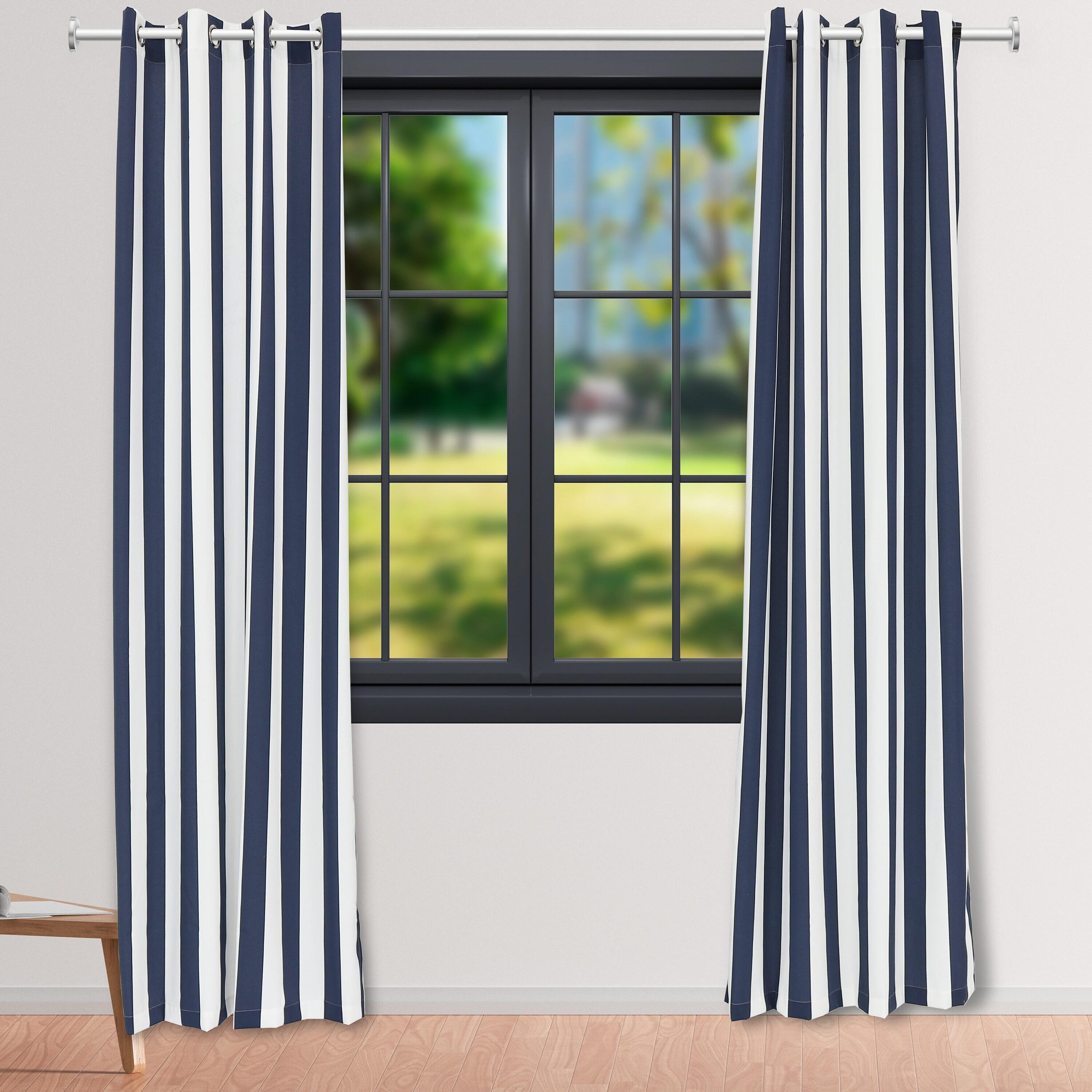 Sunnydaze Modern 2-Piece Blue and White Stripe Light-Filtering Curtain Set